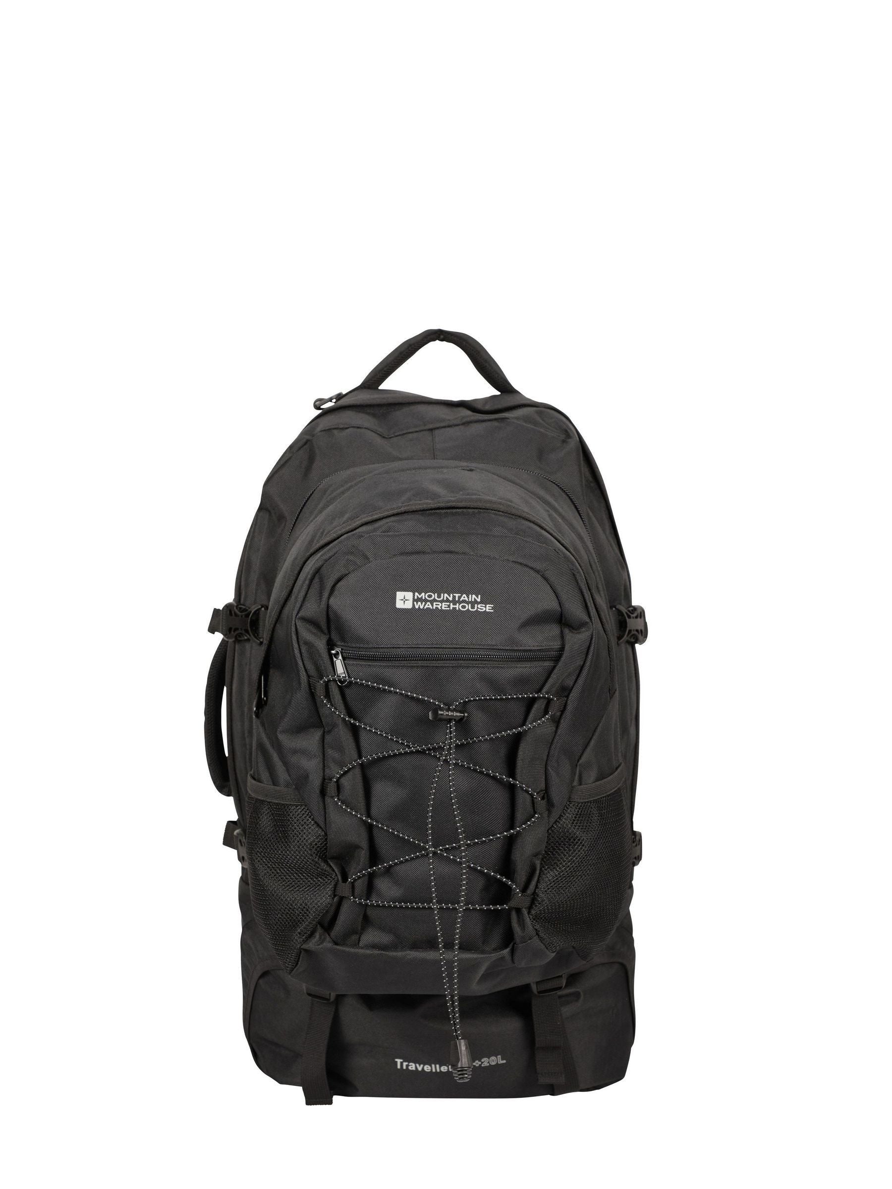 Mountain Warehouse Black Traveller 60+20L Rucksack, imported from the UK