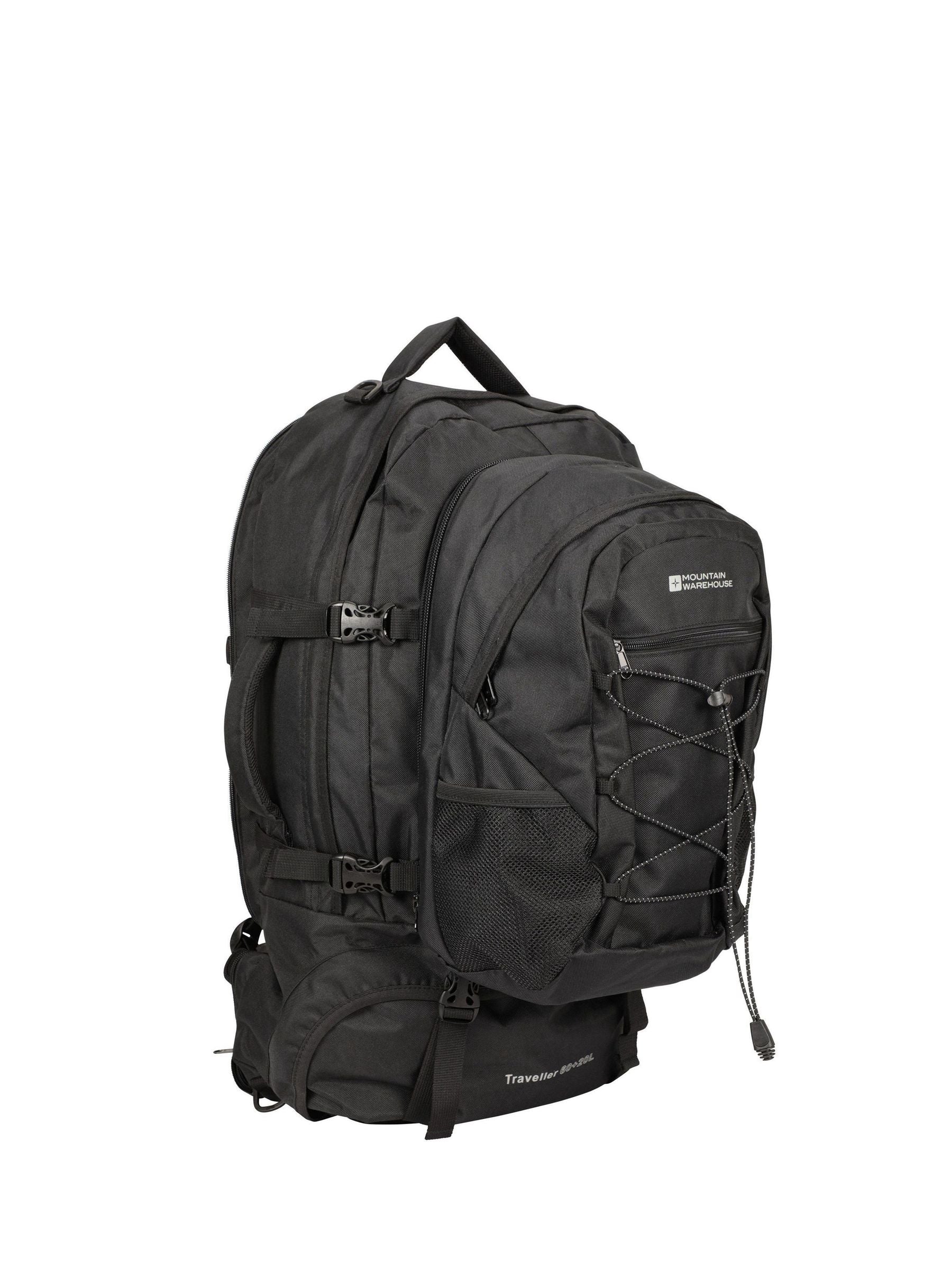 Mountain Warehouse Black Traveller 60+20L Rucksack, imported from the UK