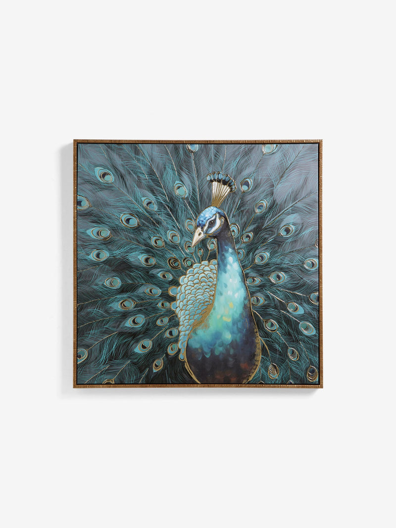 Teal Blue Peacock Framed Canvas Wall Art