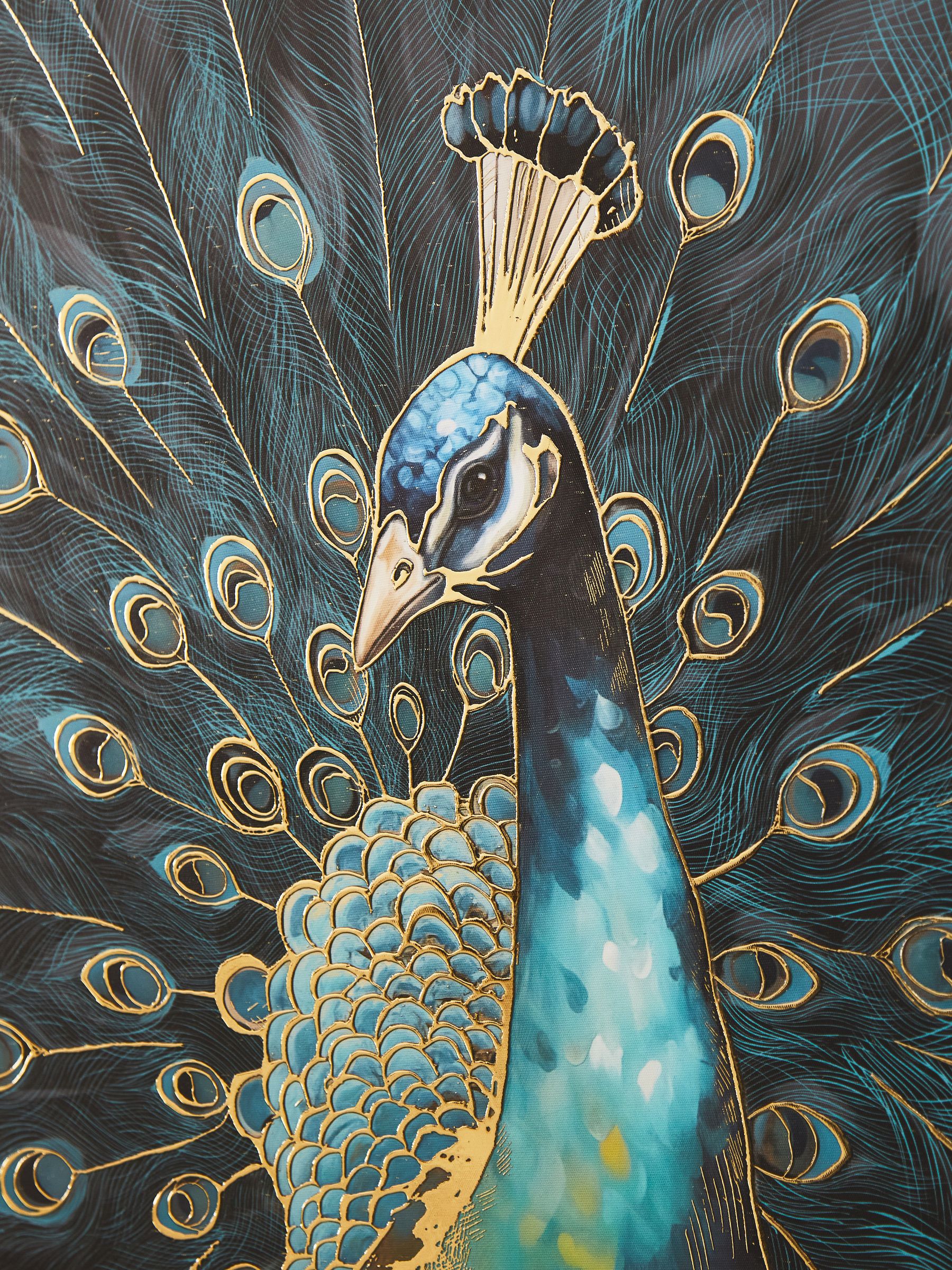 Teal Blue Peacock Framed Canvas Wall Art