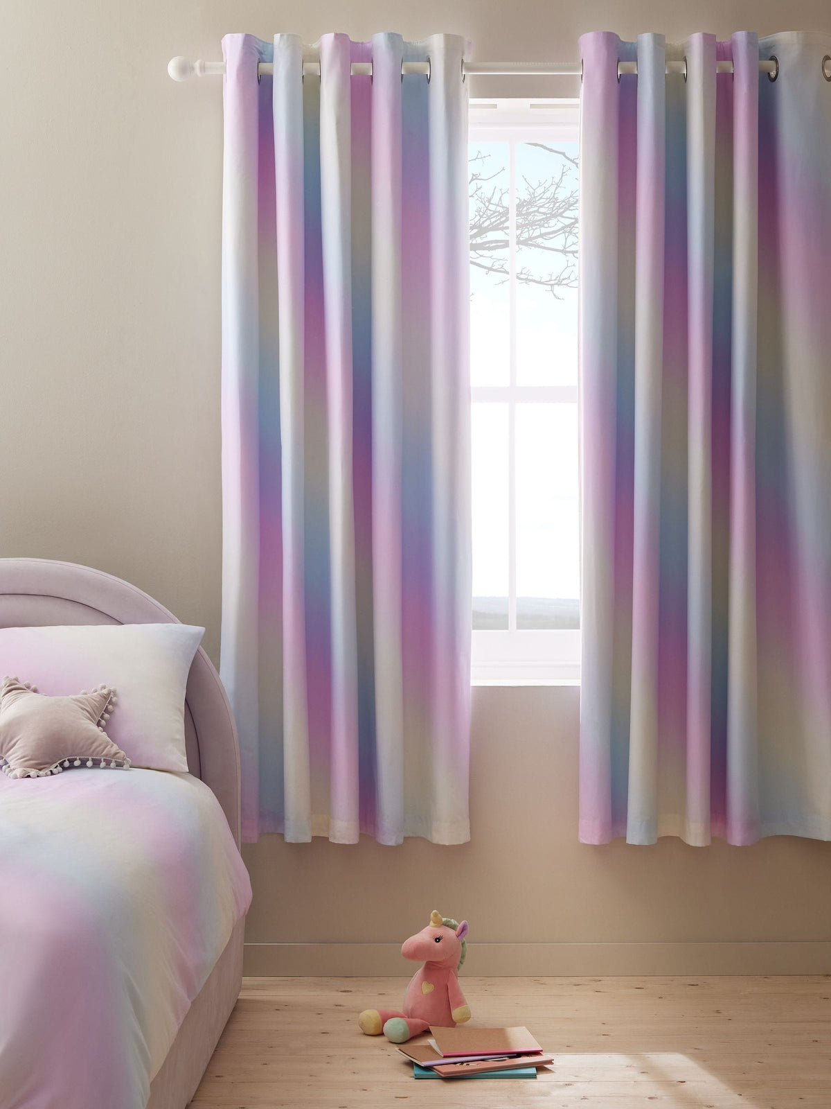 Rainbow ombre blackout curtains with eyelet - British brand