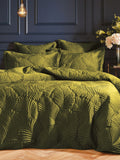 Paoletti Green Quilted Velvet Duvet Cover and Pillowcase Set