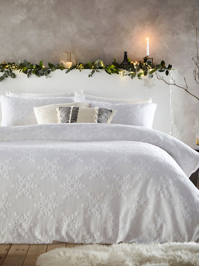 Next Furn White Christmas Snowflake 100% Cotton Tufted Duvet Cover Set- Buy online at McGrocer