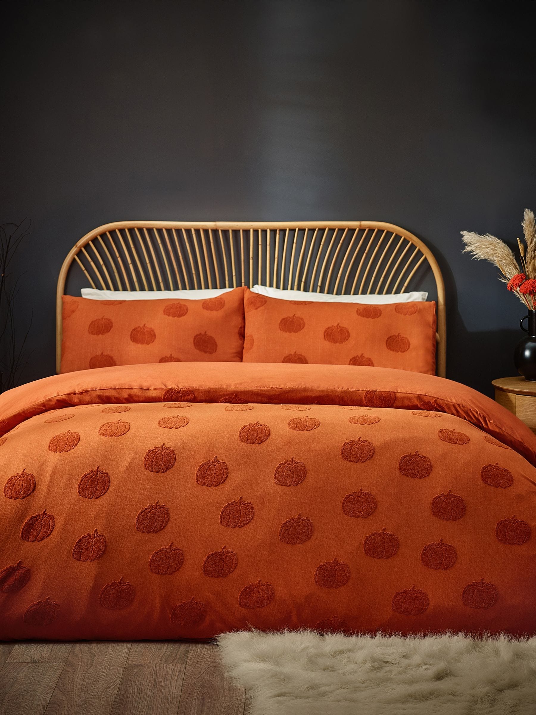 Halloween pumpkin tufted duvet cover and pillowcase set - British product