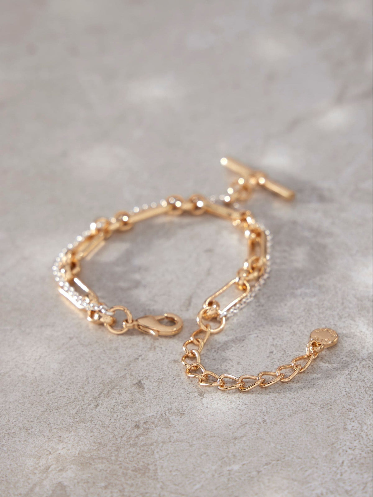 Double Strand Mixed Metal Bracelet with Extender 16cm