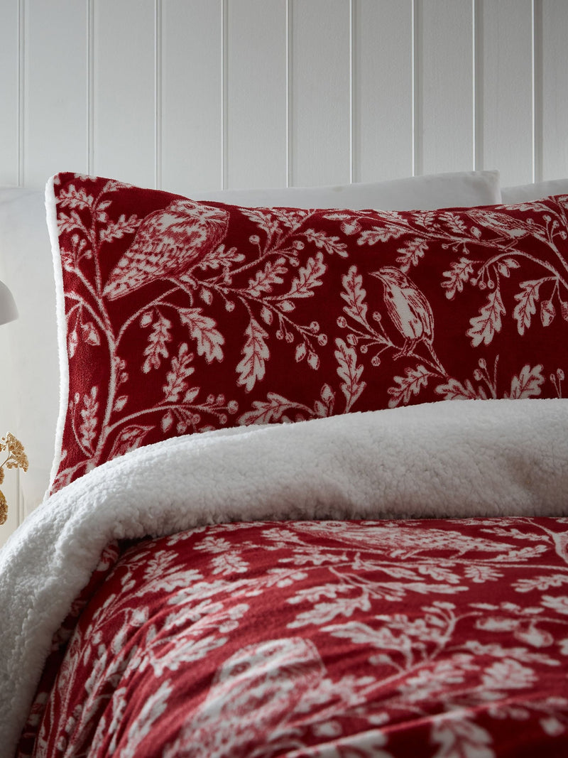 Dreams & Drapes red Christmas woodland owls plush fleece duvet cover set - British product