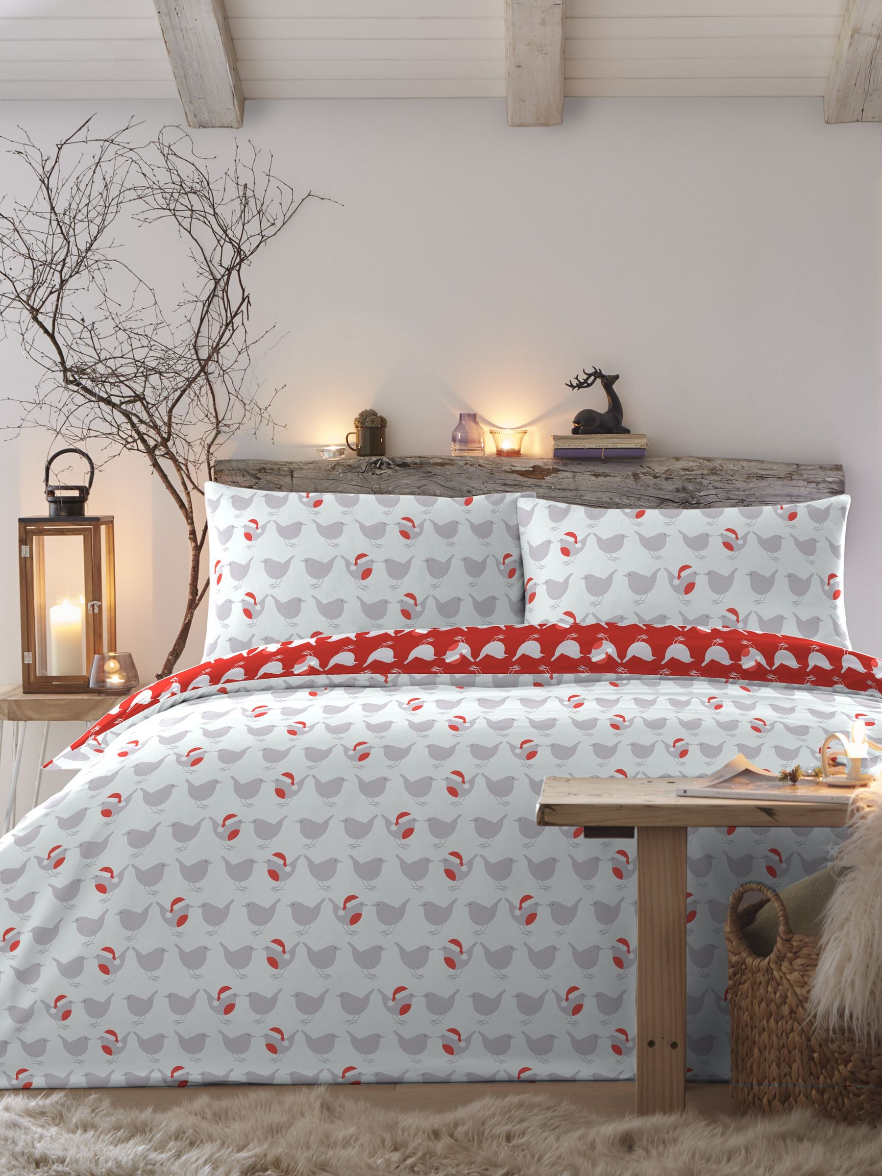 Fusion Red Geo Robin Christmas Reversible Duvet Cover Set - British product