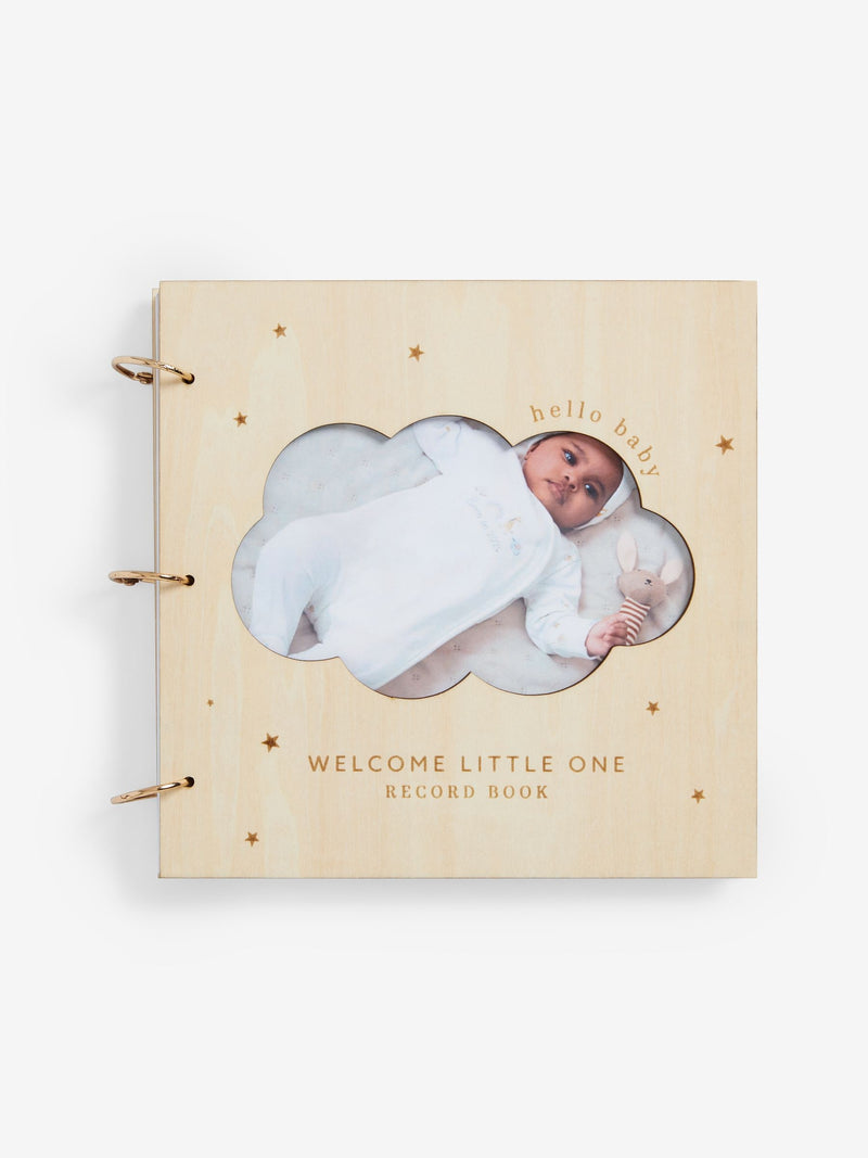 Natural wooden baby record book with cloud design, UK version