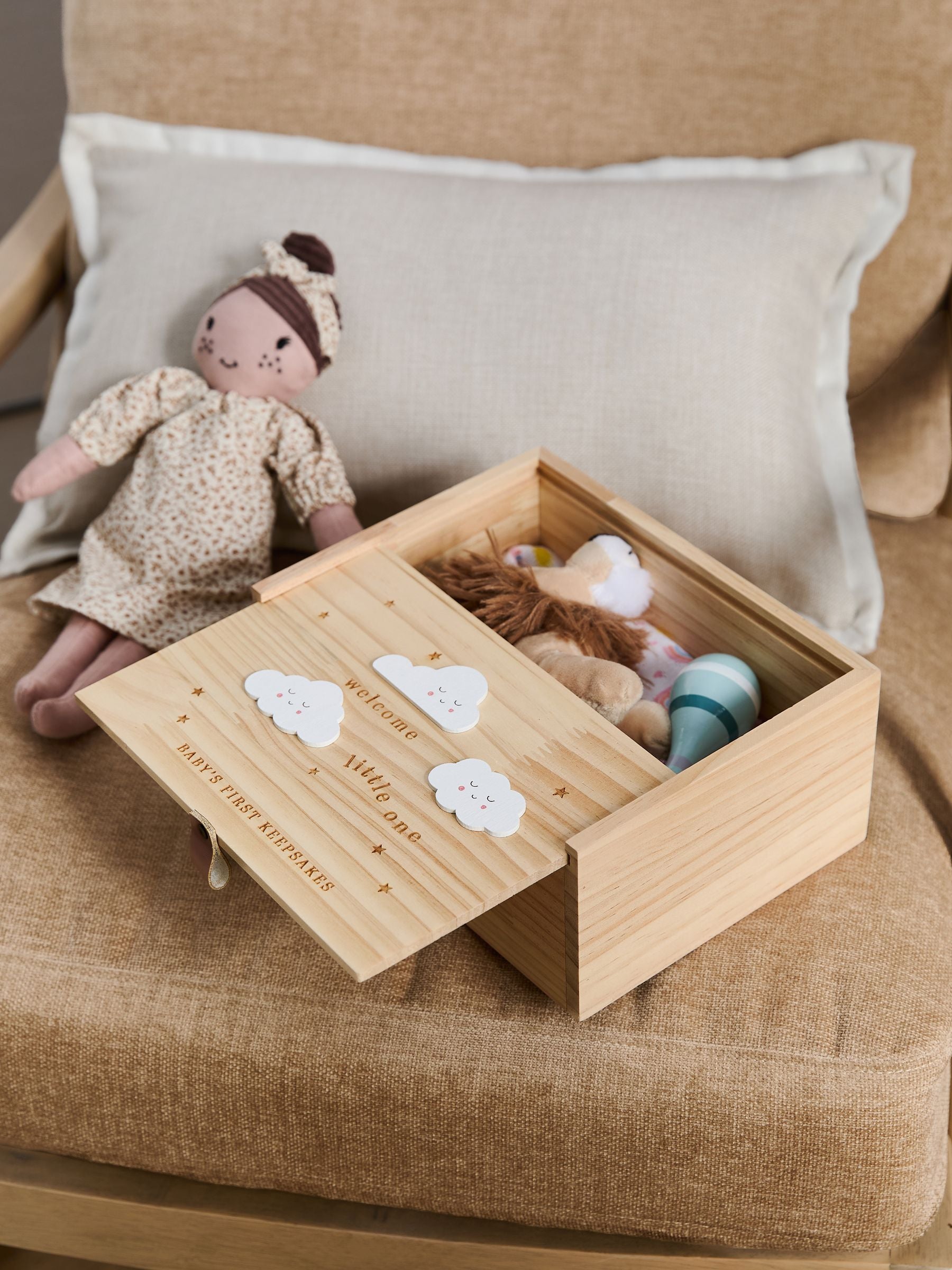 Baby Cloud wooden keepsake box, imported from the UK
