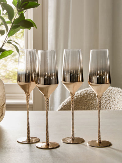 Set aus 4 goldenen Astrid Champagnerflöten