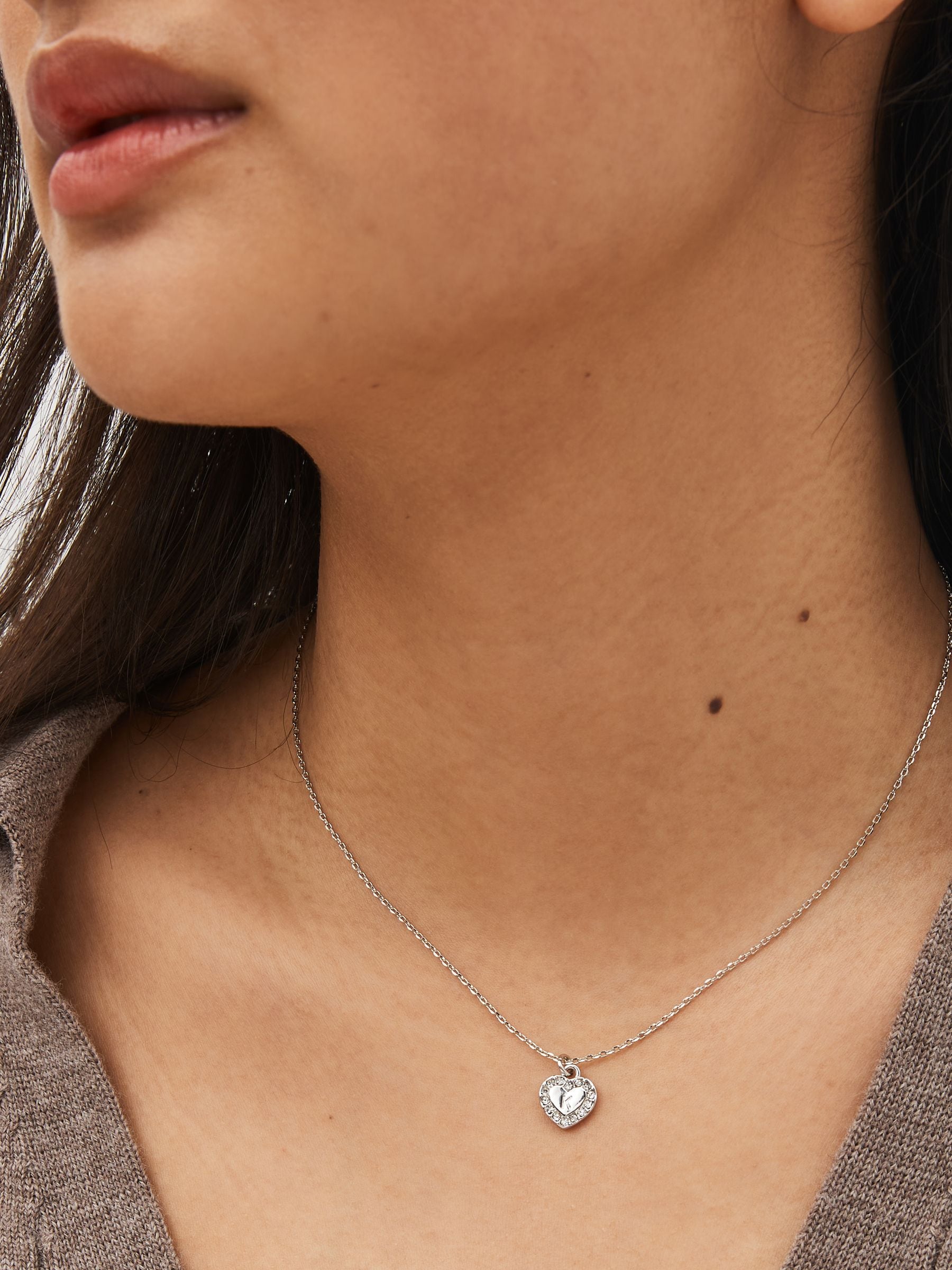 Silver tone heart initial necklace (British brand)