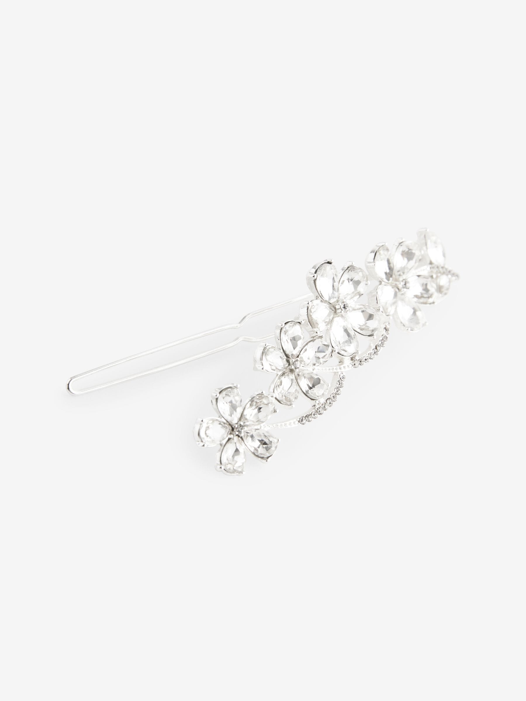 Silver tone bridal sparkle flower barrette hair clip (British brand)