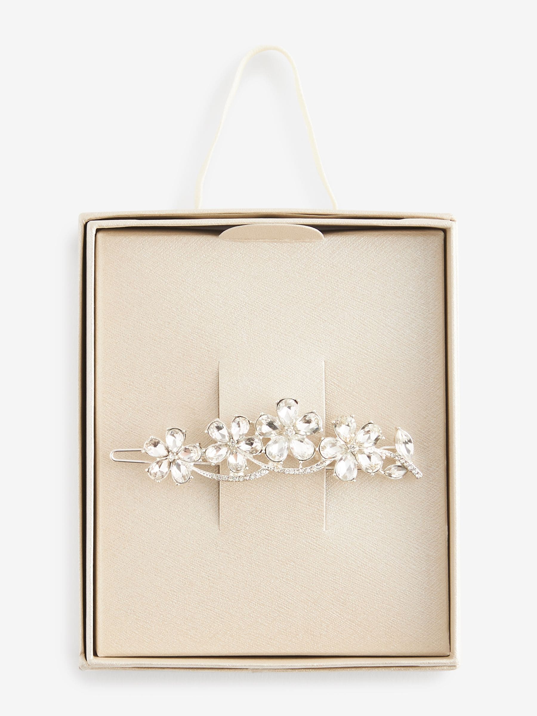 Silver tone bridal sparkle flower barrette hair clip (British brand)