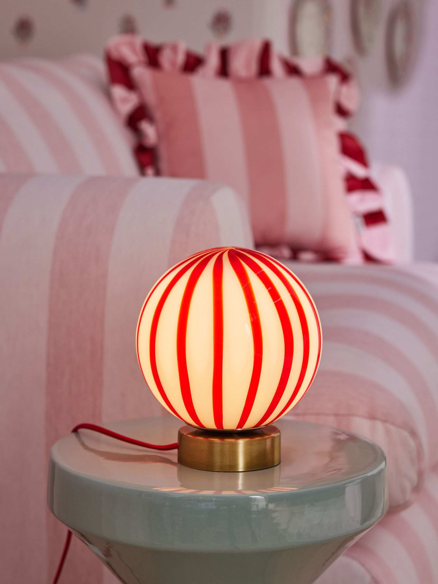 Cath Kidston red/white glass marble table lamp 22cm - British product
