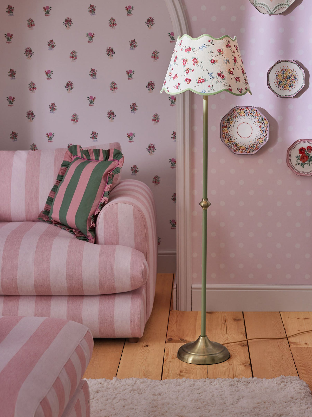 Cath Kidston fabric frill floor lamp cream green - British product