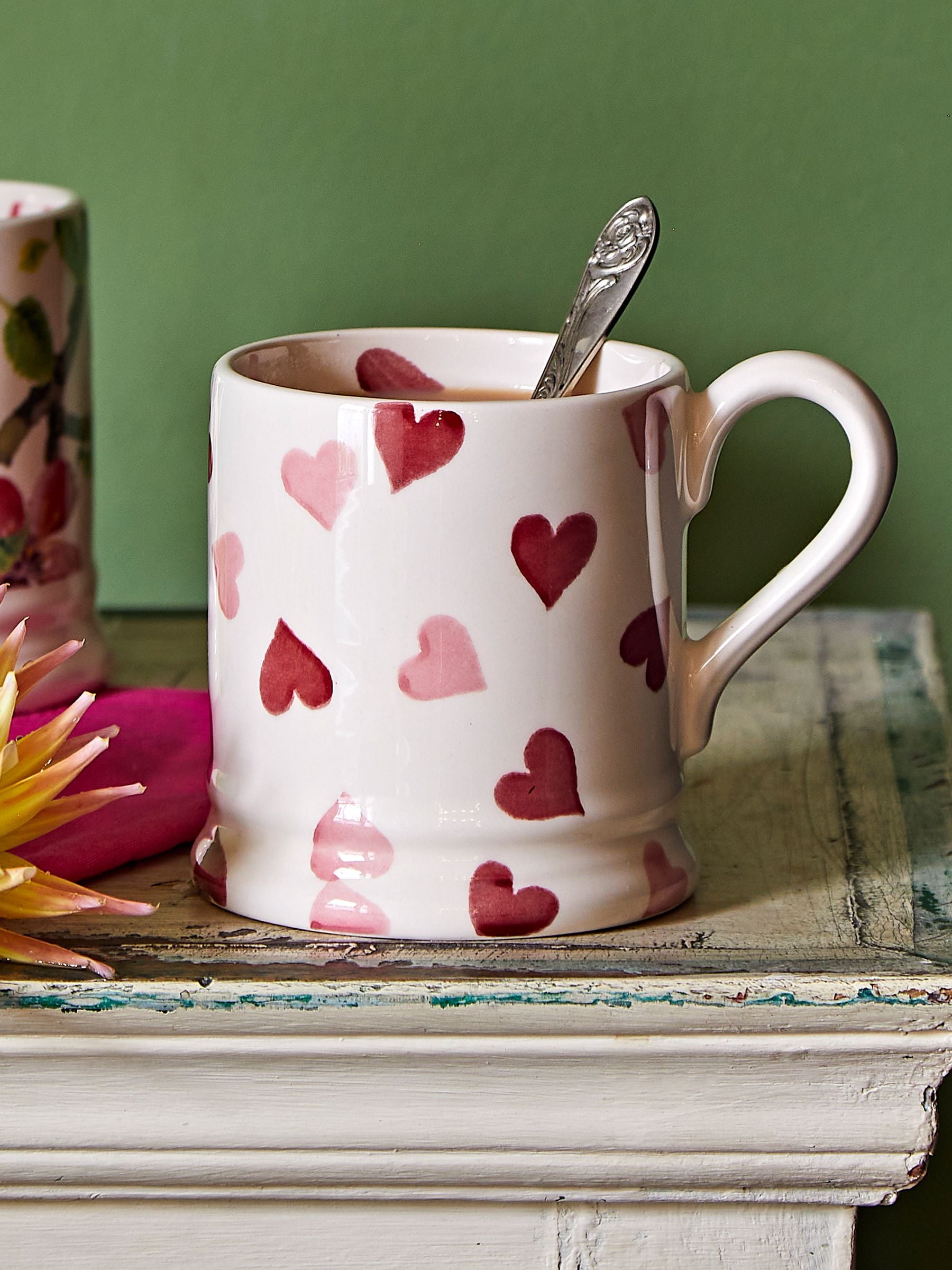 Emma Bridgewater Cream Pink Hearts 1/2 pint mug - British product