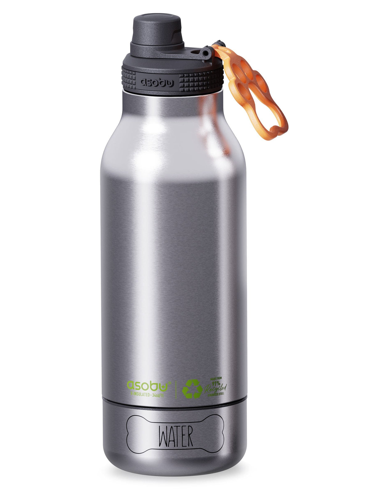 Asobu Silver Buddy 3-in-1 Dog Bowl Water Bottle