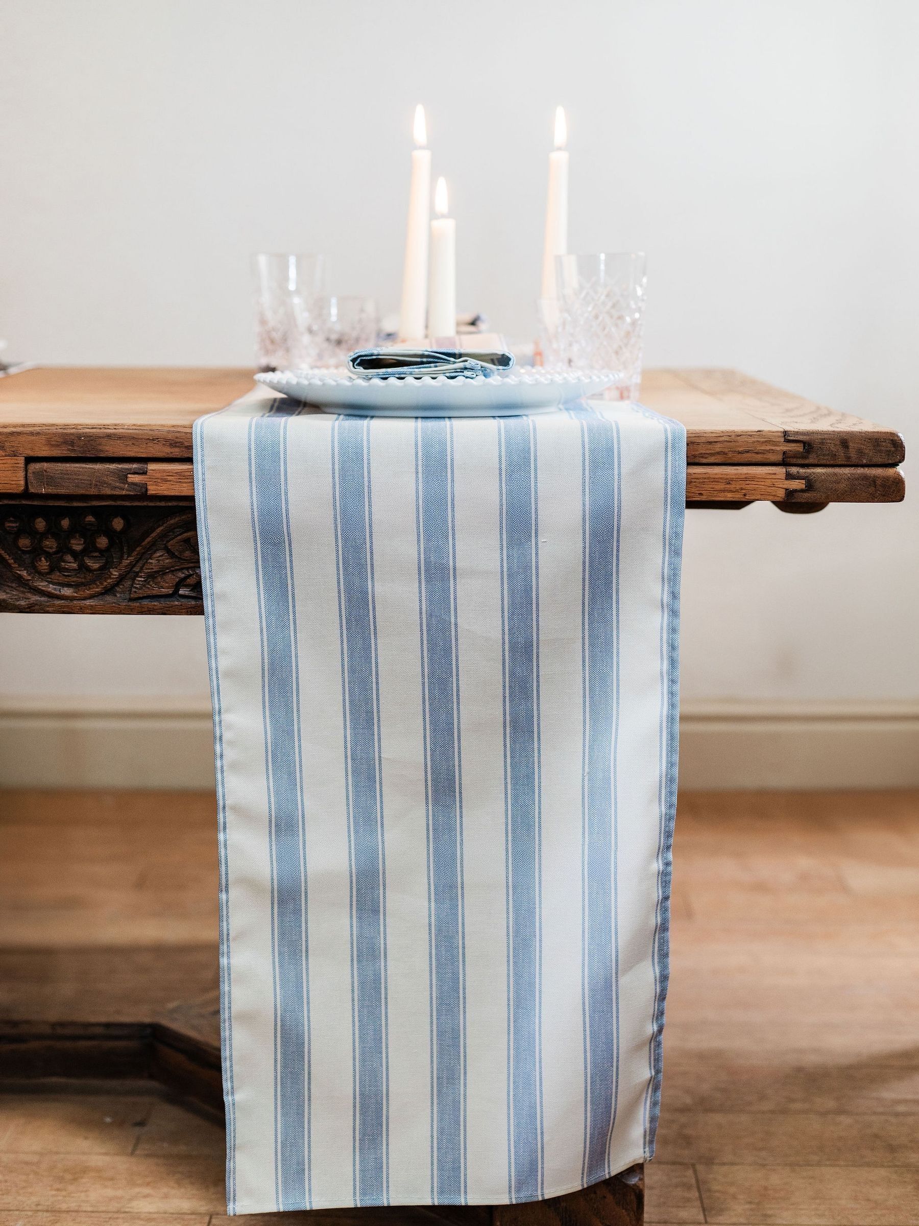 Avalon Home mid blue stripe table runner 32x230cm - British product