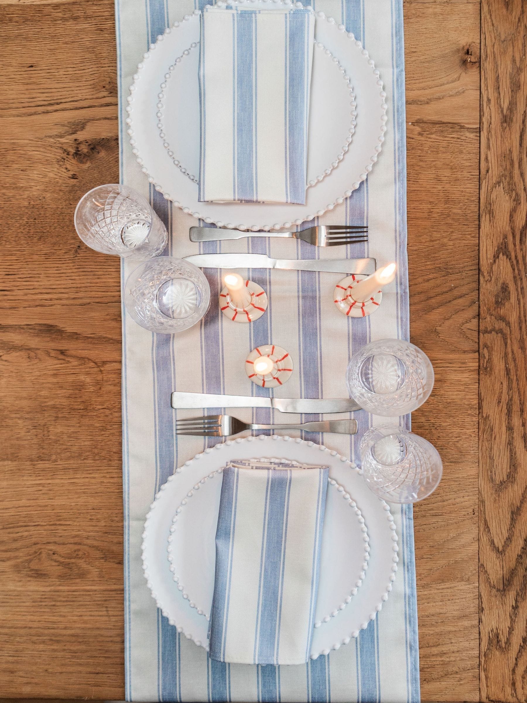 Avalon Home mid blue stripe table runner 32x230cm - British product