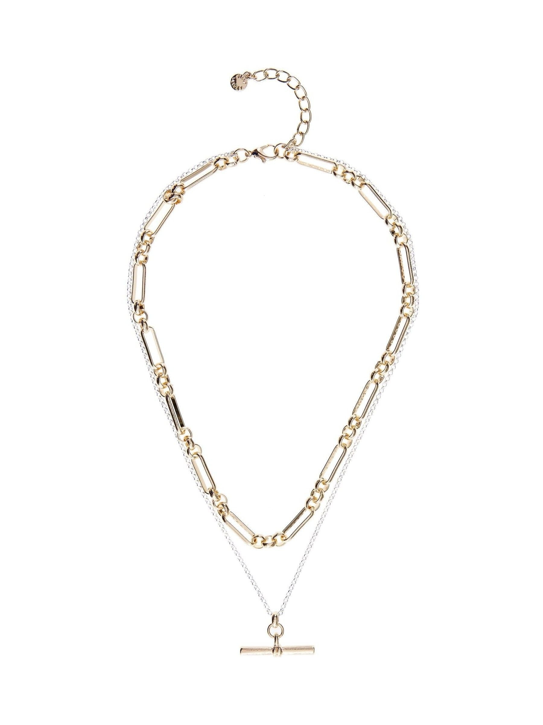 Mint Velvet gold mixed metal layered necklace, UK version
