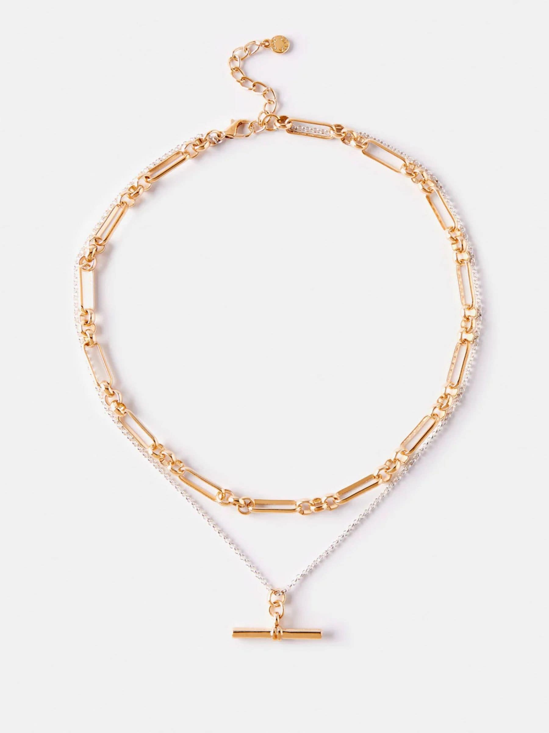 Mint Velvet gold mixed metal layered necklace, UK version