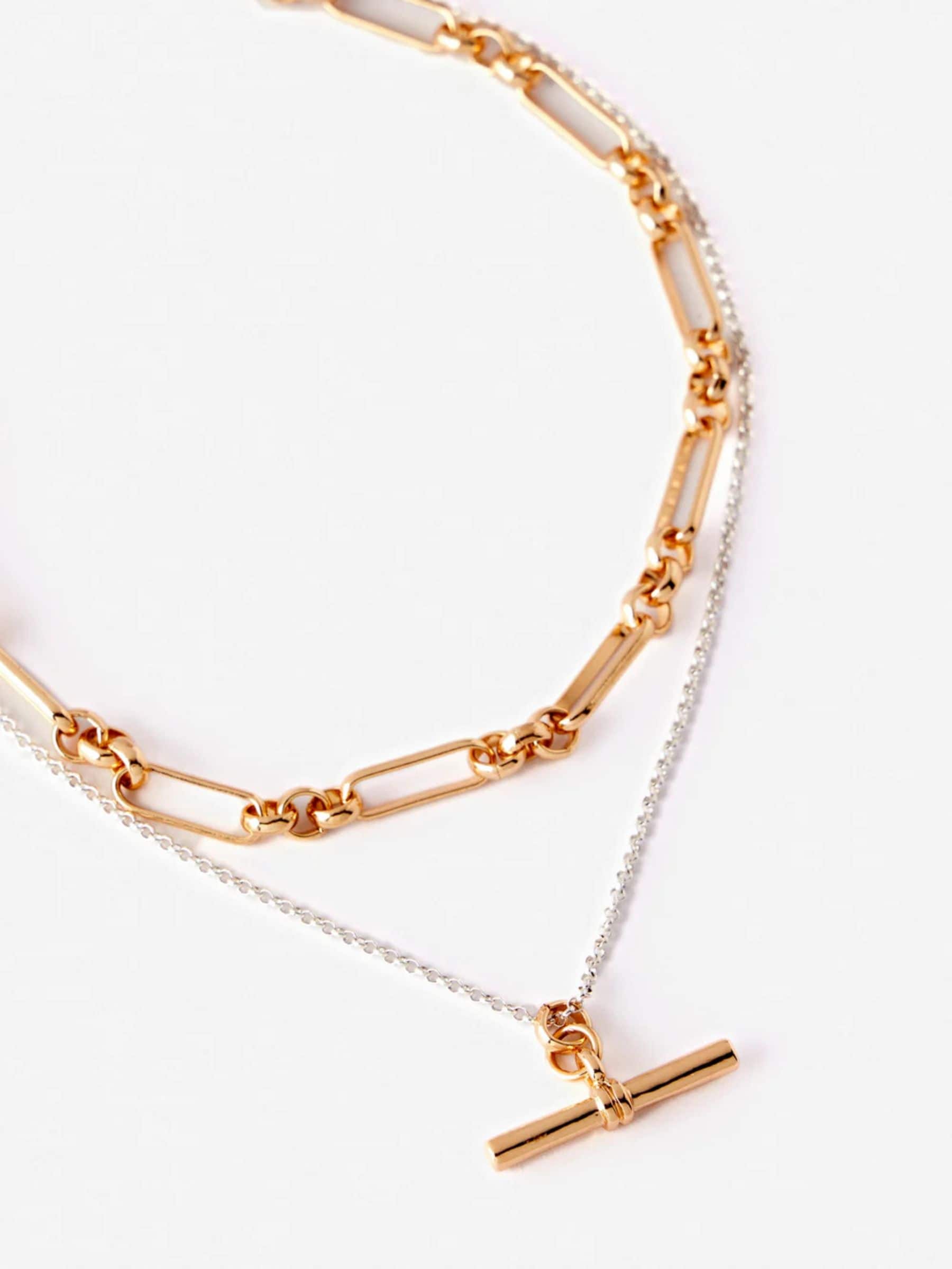 Mint Velvet gold mixed metal layered necklace, UK version