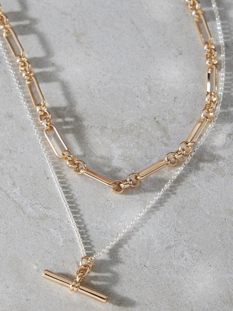 Mint Velvet gold mixed metal layered necklace, UK version