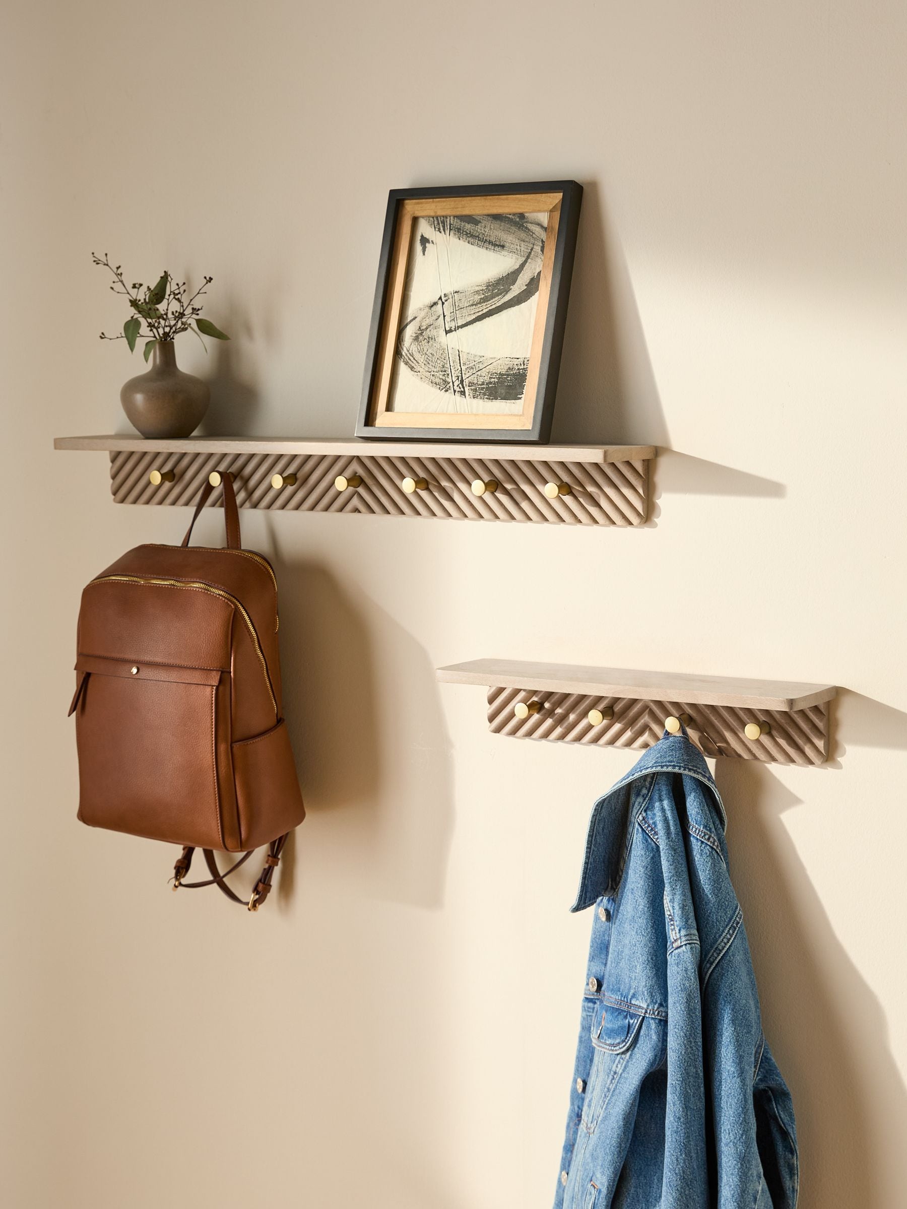 Natural Valencia Wall Shelf and Hooks
