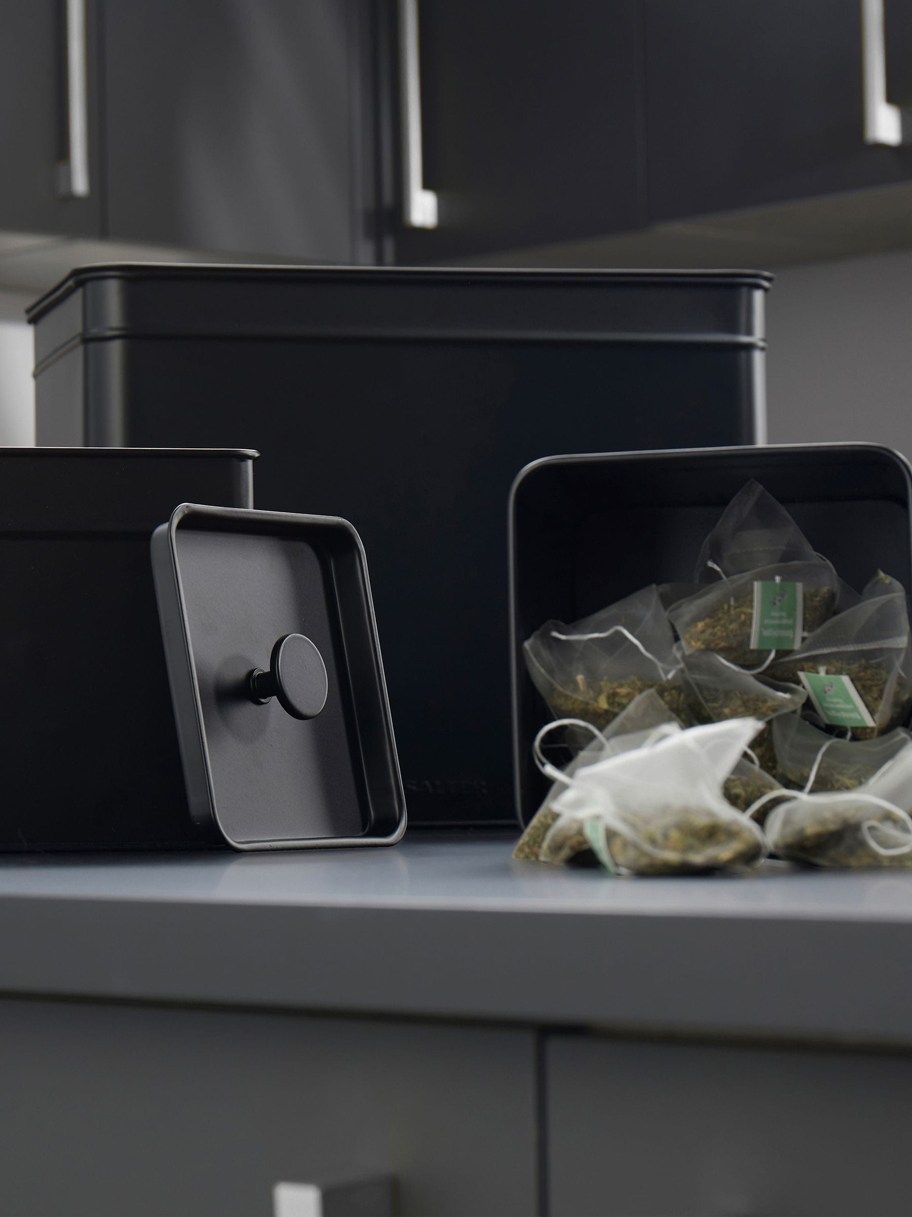 Salter Black Kuro 4-piece bread bin and canister set (British brand)