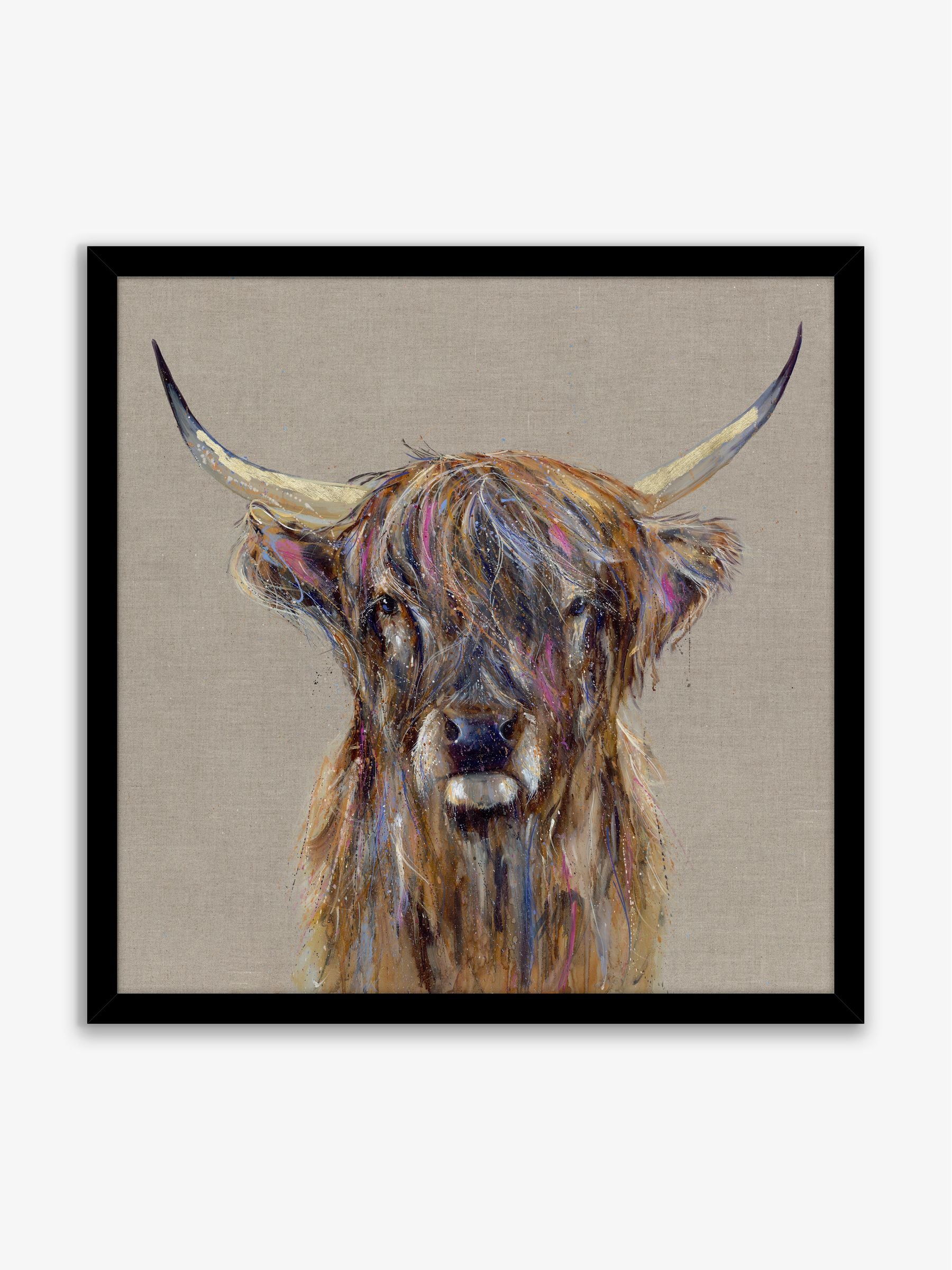 Artko Black Highland Cow by Louise Luton framed wall art 61.5cm x 61.5cm - British product
