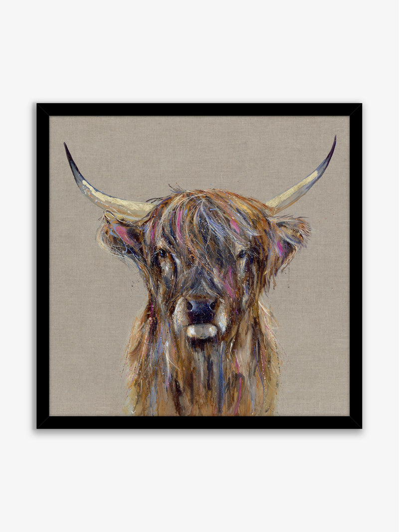 Artko Black Highland Cow by Louise Luton framed wall art 61.5cm x 61.5cm - British product