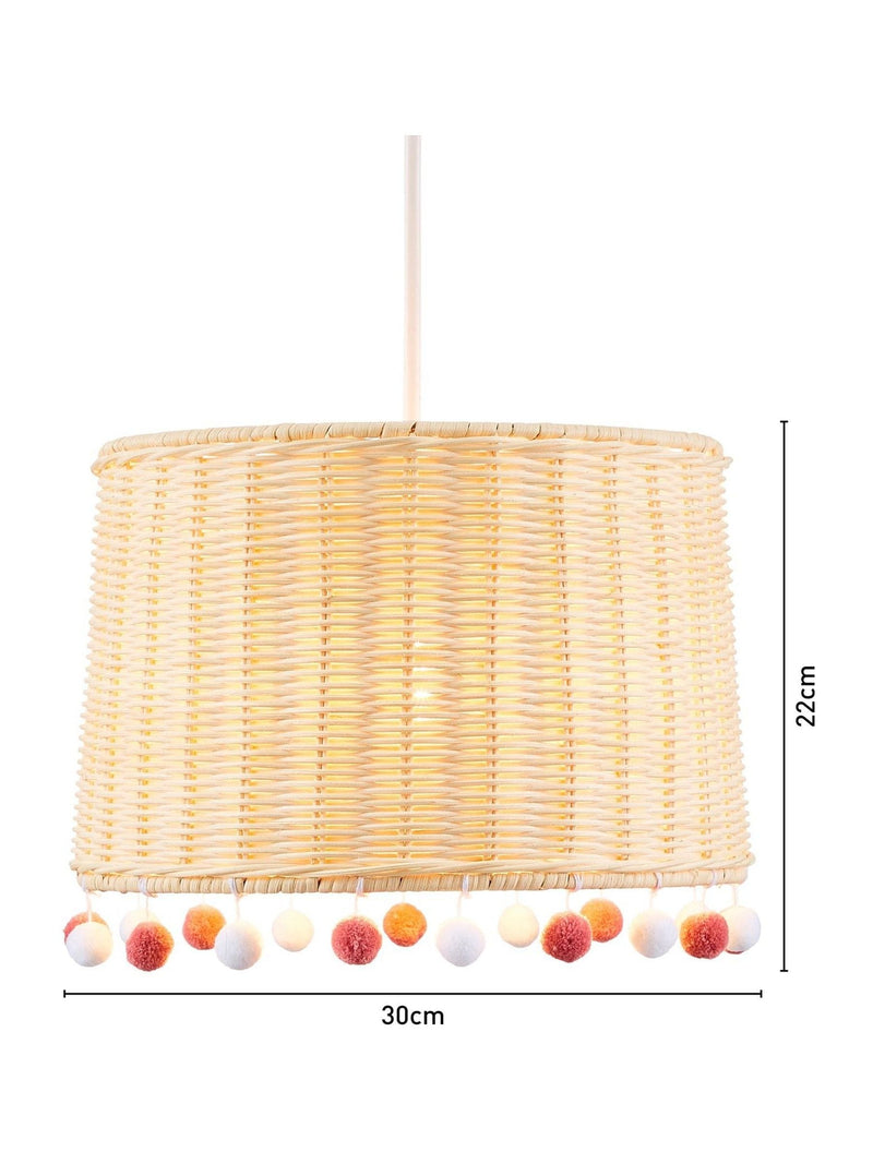 glow natural rattan pom pom ceiling light shade (British brand)