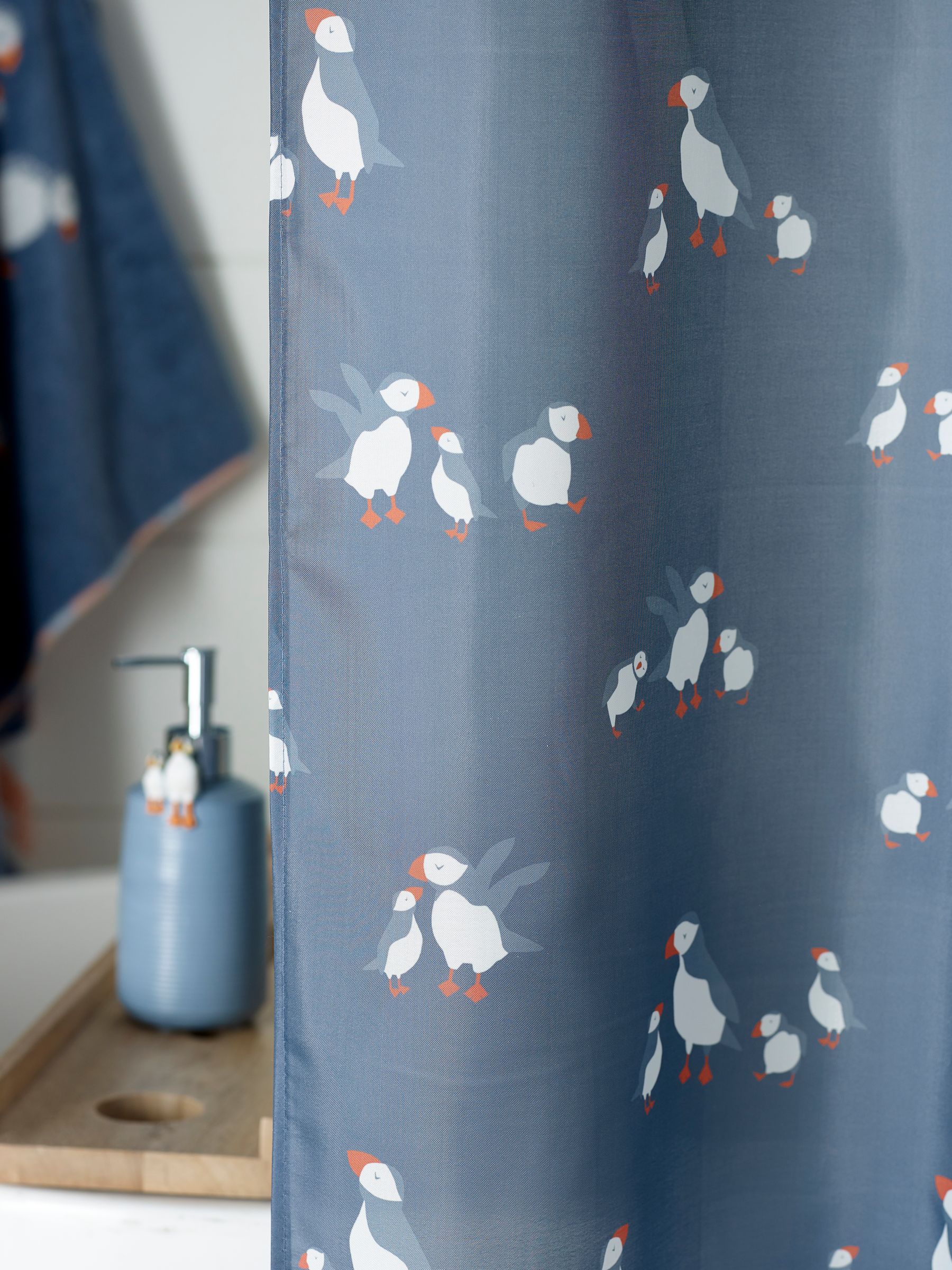 Blue Puffin Shower Curtain