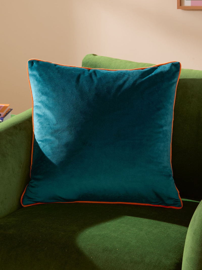 Furn Teal/Clementine Meridian Velvet 45 x 45cm Cushion Cover