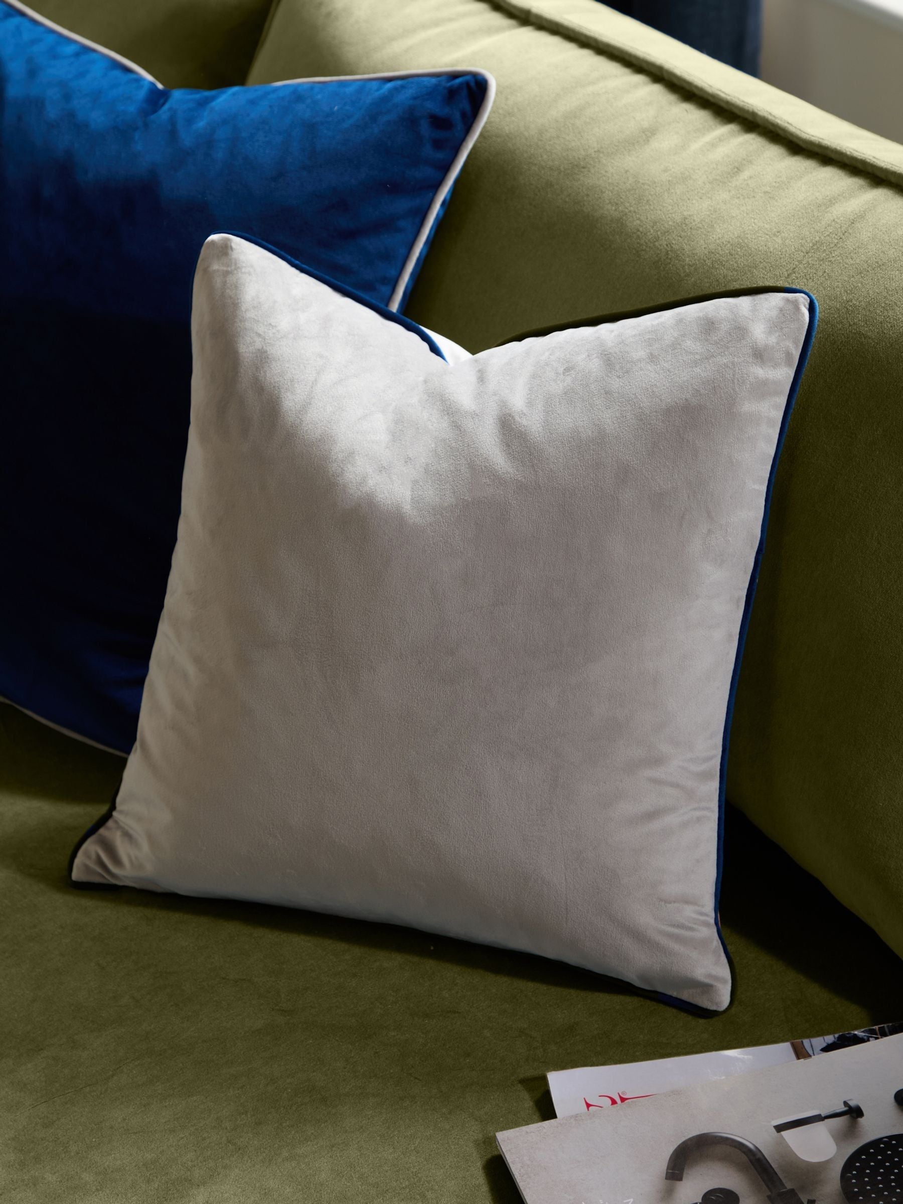 Furn Silver/Navy Meridian Velvet 45 x 45cm Cushion Cover