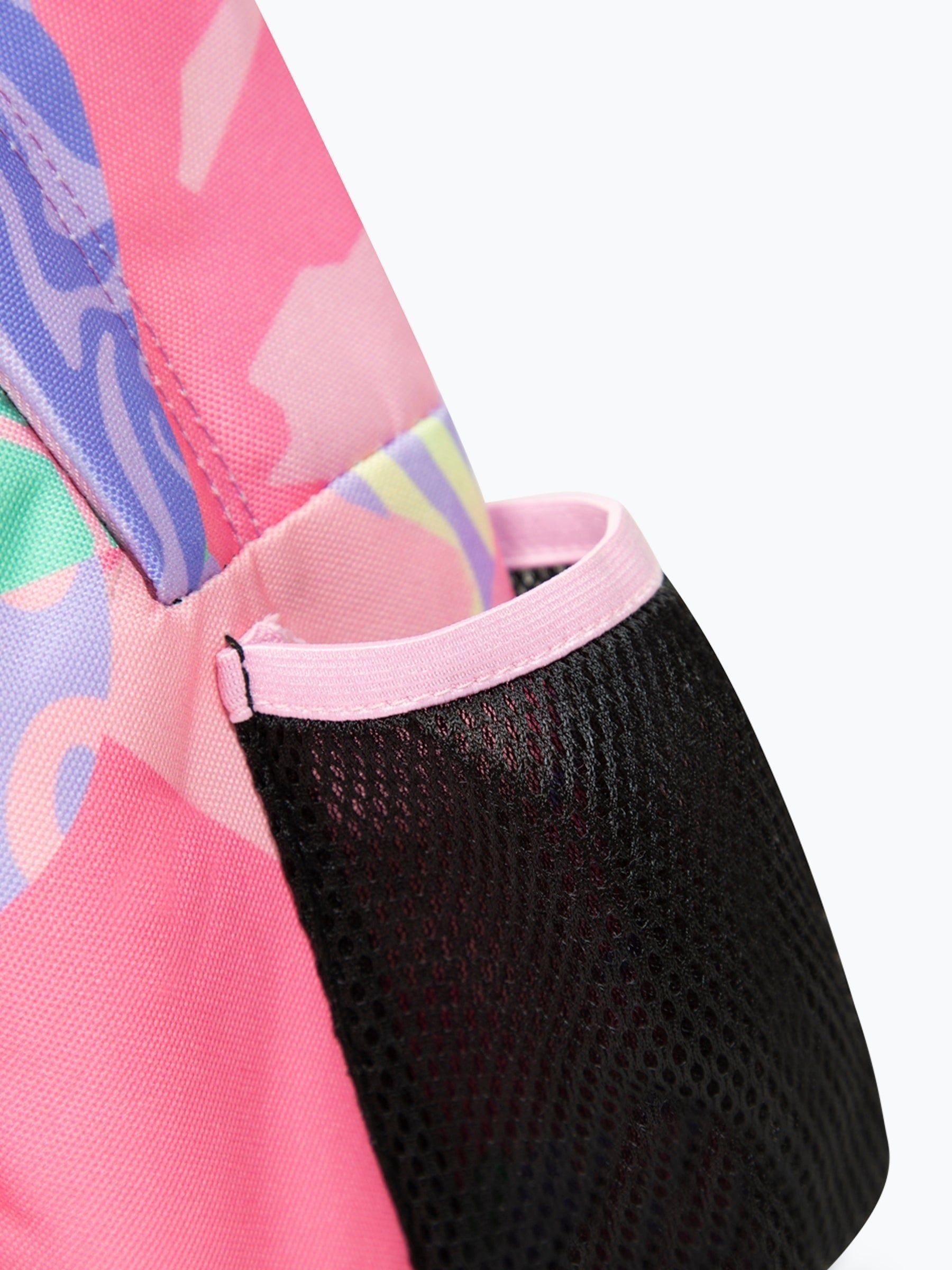 Hype pink multi pastel prints badge backpack - British product