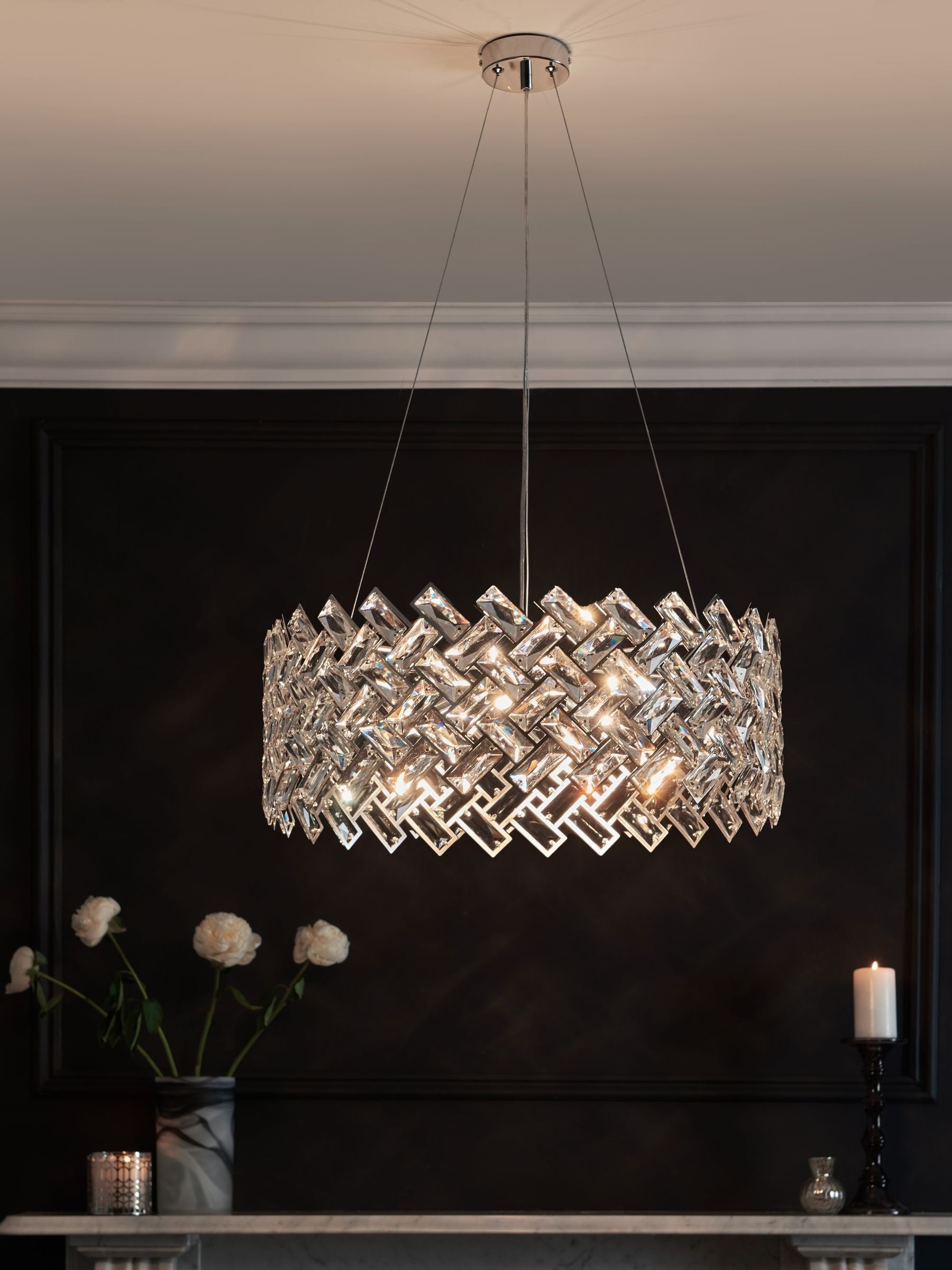 Wentworth chandelier 6 light polished chrome glass crystals (British brand)