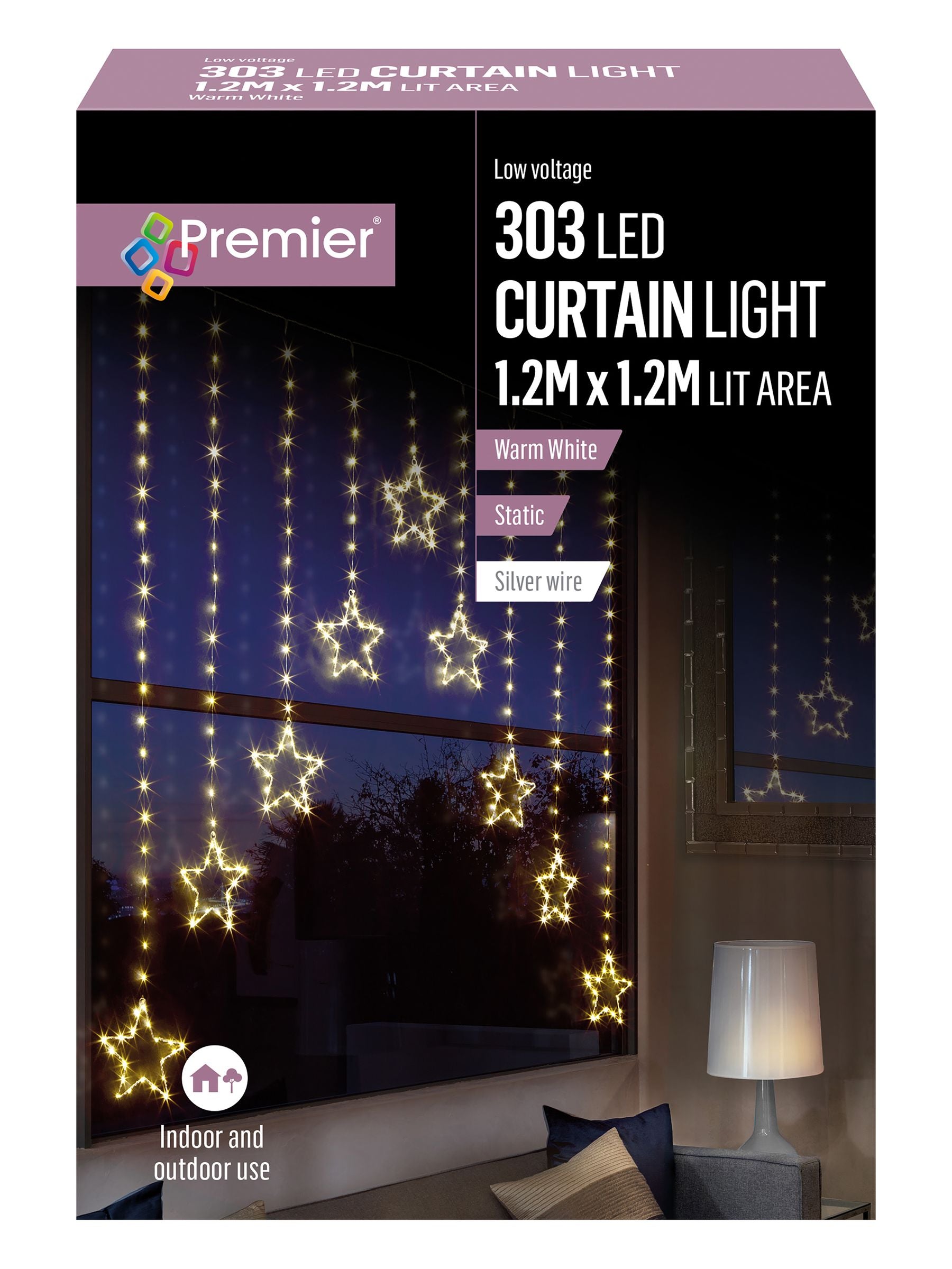 Premier Decorations warm white LED star curtain lights 1.2m (British brand)