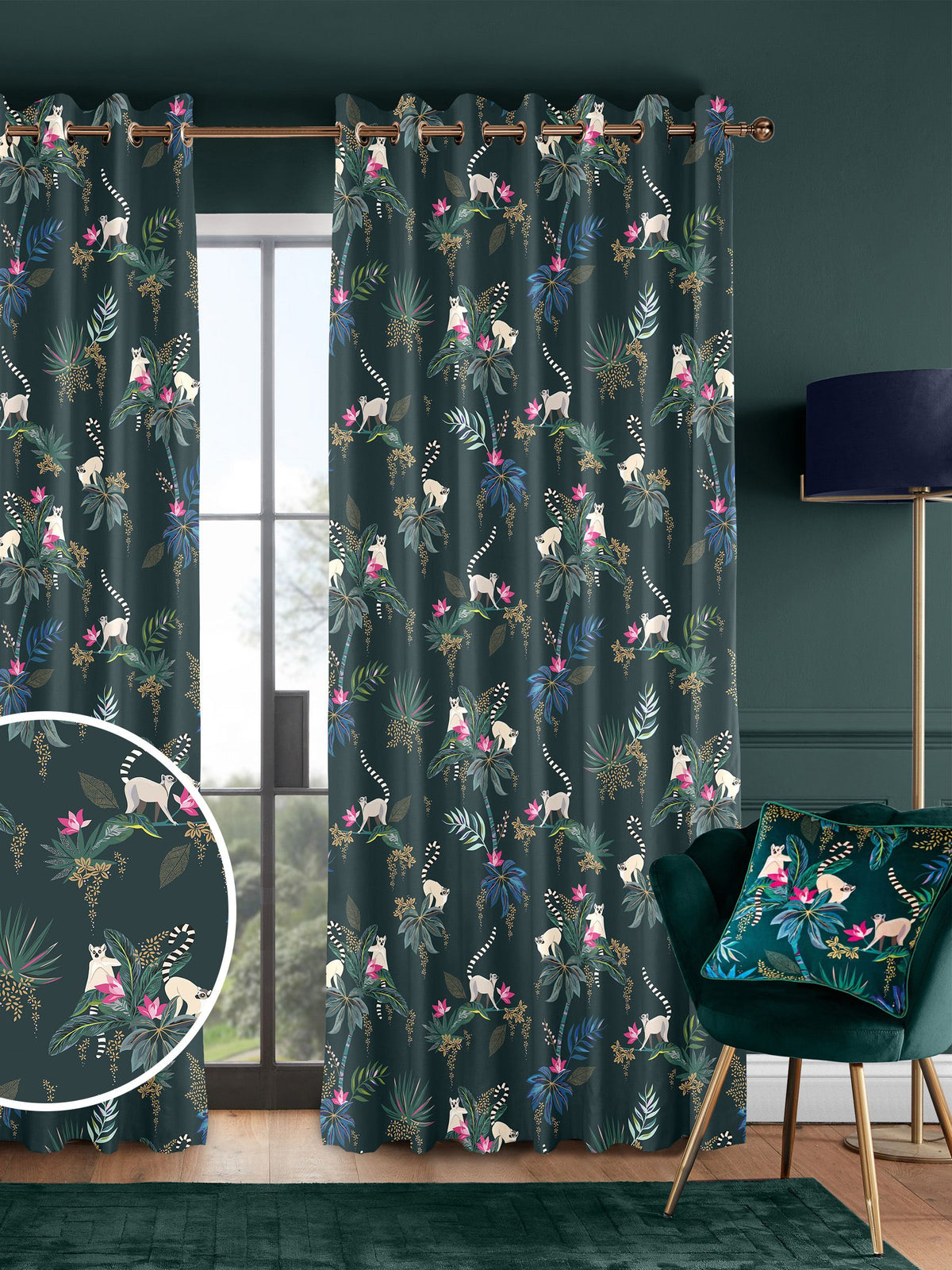 Sara Miller Green Lemur made to measure curtains - British product