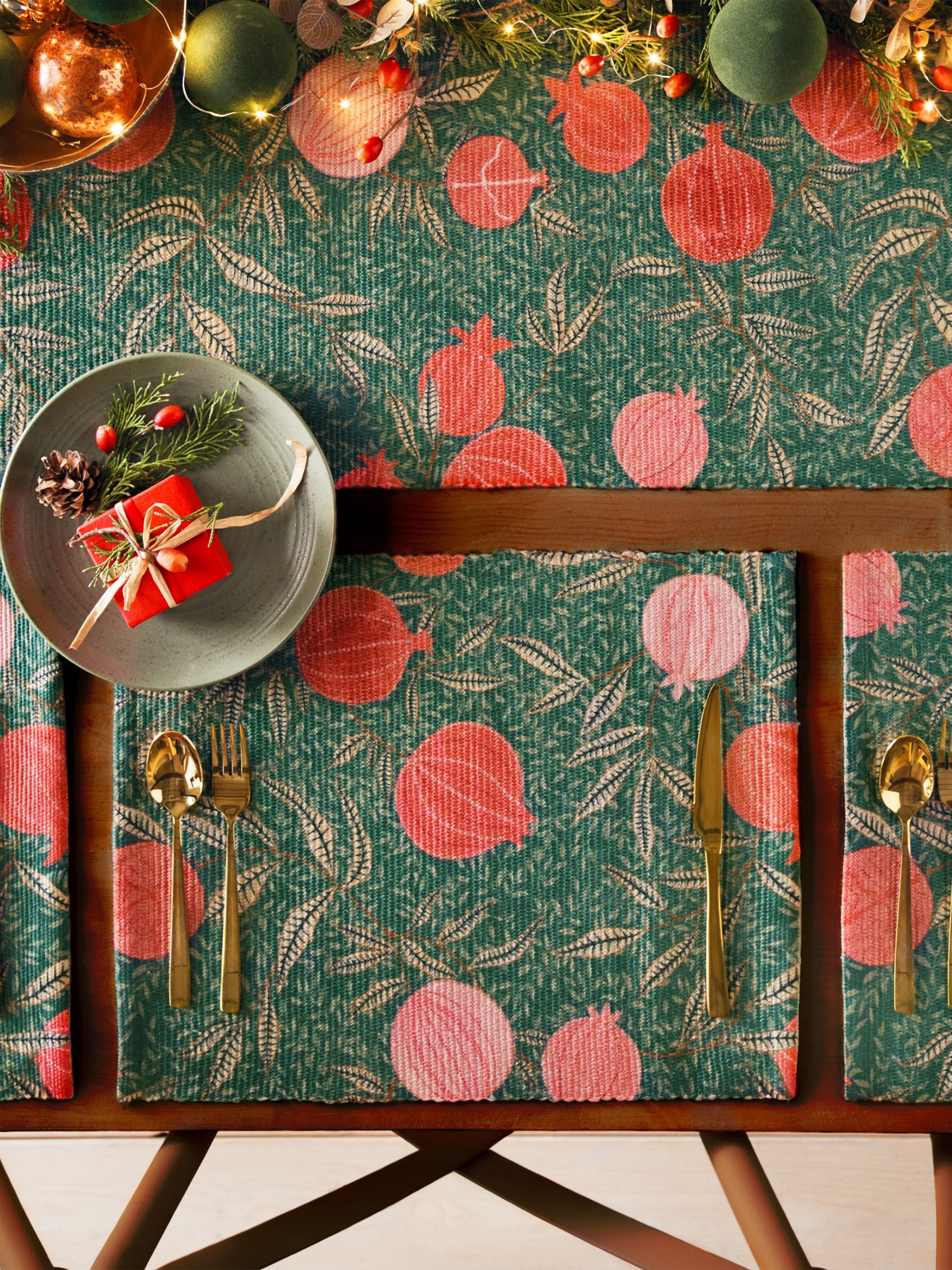 Paoletti Green Pomegranate Christmas table runner 180cm x 35cm, imported from the UK