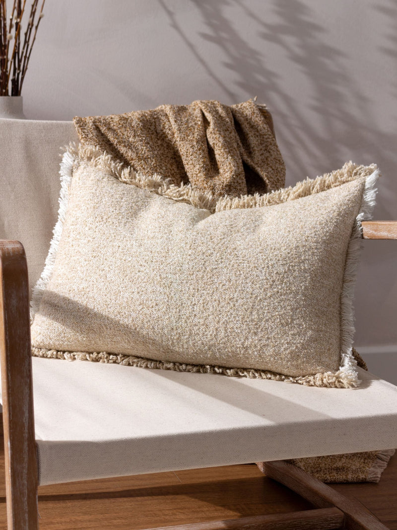 Yard Doze natural beige woven fringed cushion with polyester fill - British product