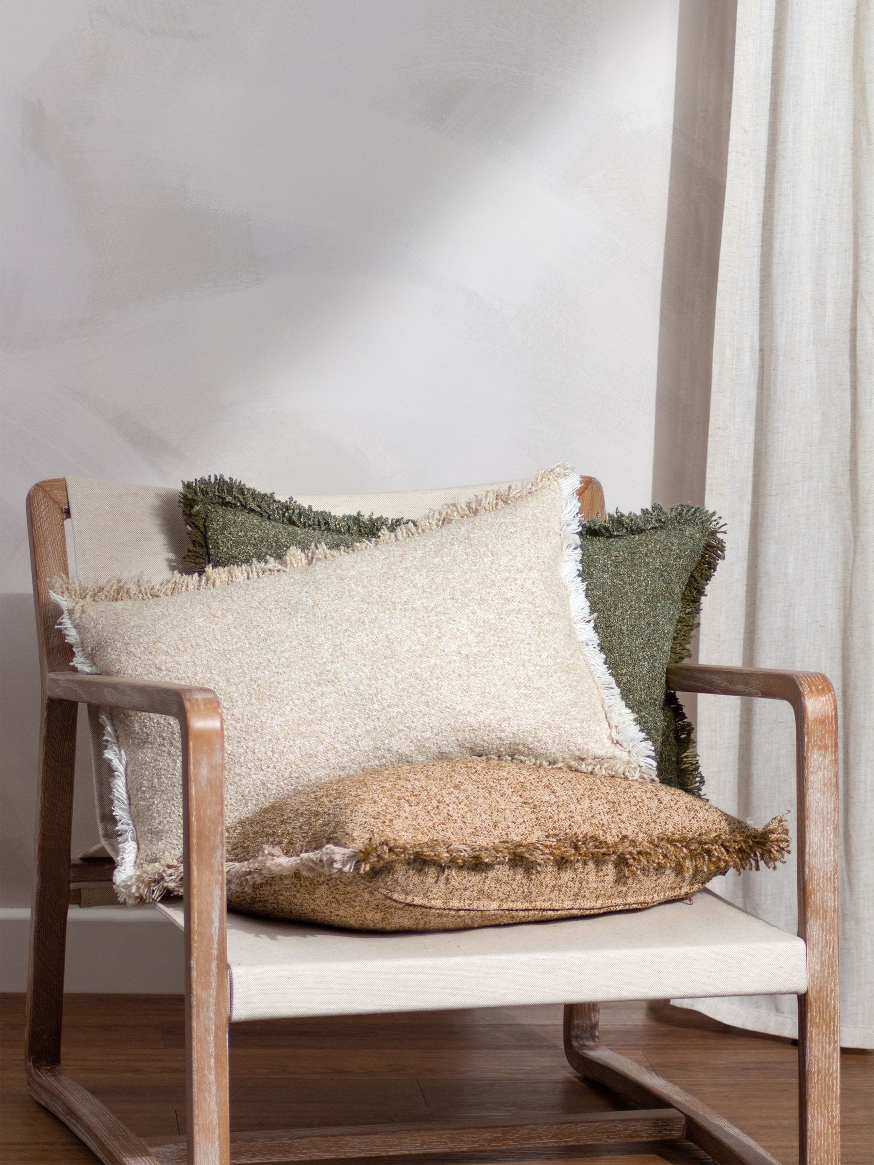 Yard Doze natural beige woven fringed cushion with polyester fill - British product