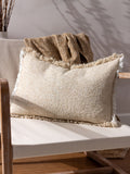 Yard Doze natural beige woven fringed cushion with polyester fill - British product