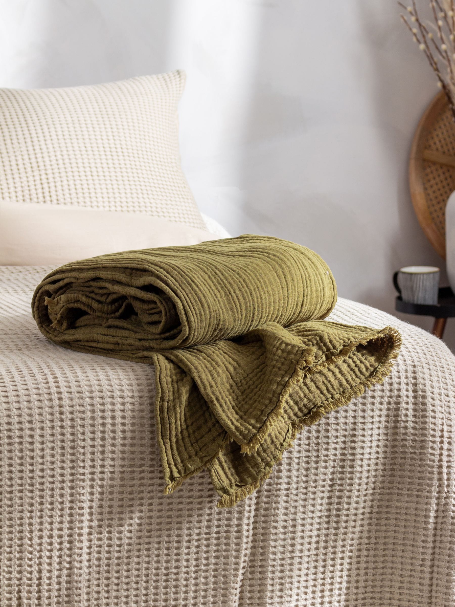 Yard Eucalyptus Green Lark Muslin Crinkle 100% Cotton Throw 130cm x 180cm