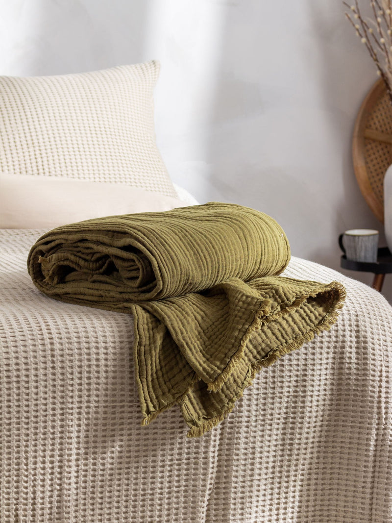 Yard Eucalyptus Green Lark Muslin Crinkle 100% Cotton Throw 130cm x 180cm