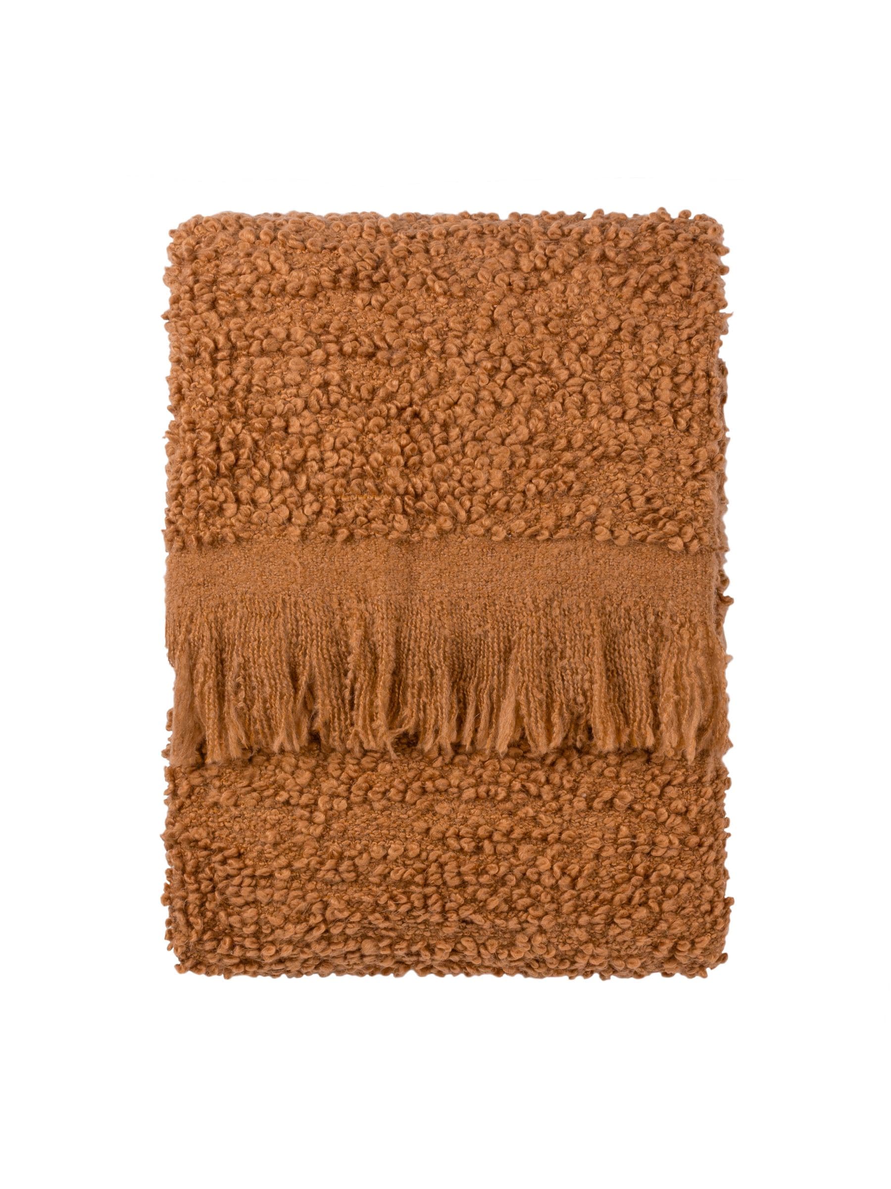 Yard Ulsmere boucle fringed throw in ginger brown, UK version