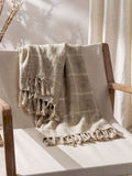 Yard Stone beige Beni check fringed cotton throw - British product