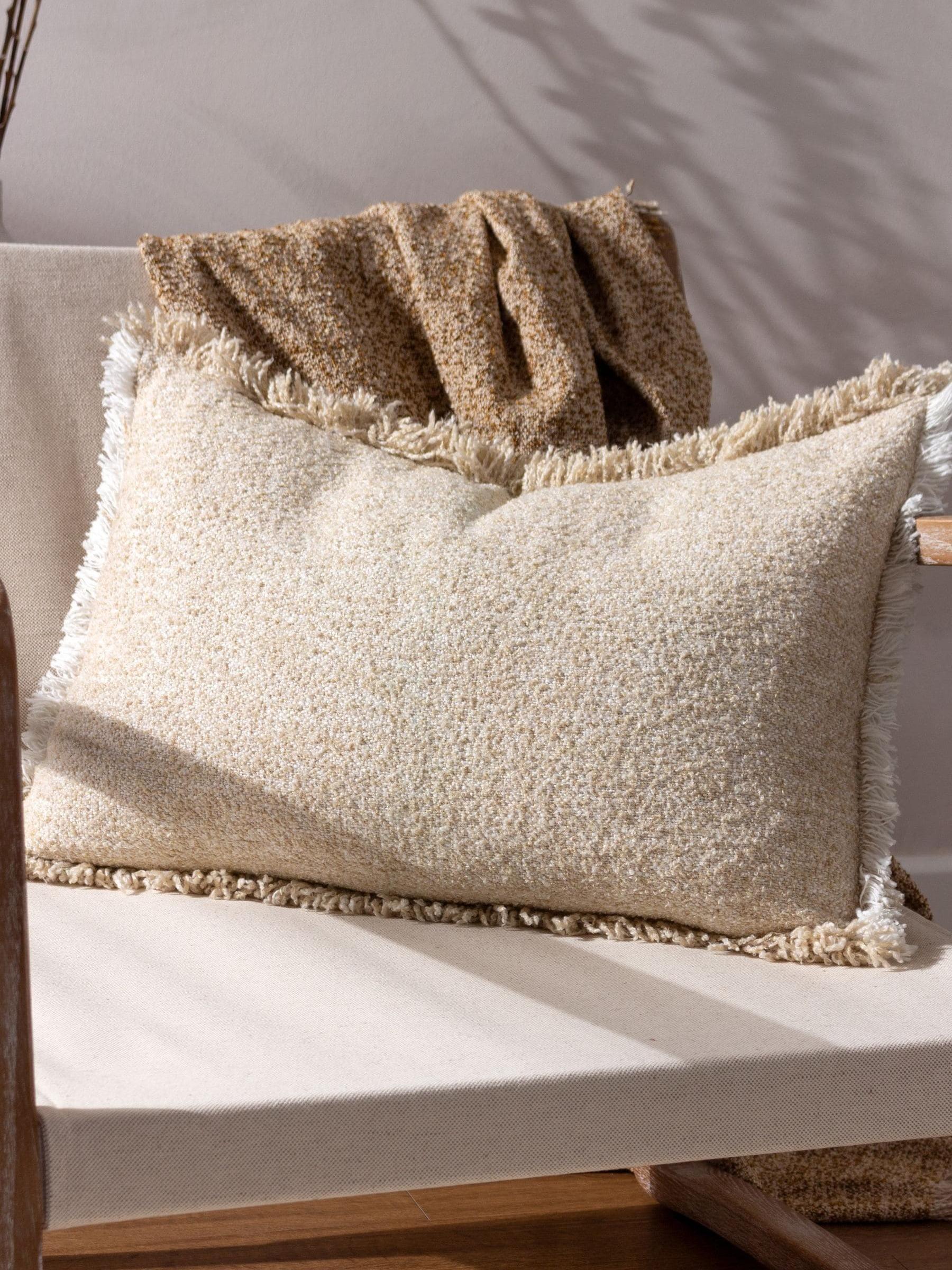Yard Doze natural beige woven fringed cushion, UK version