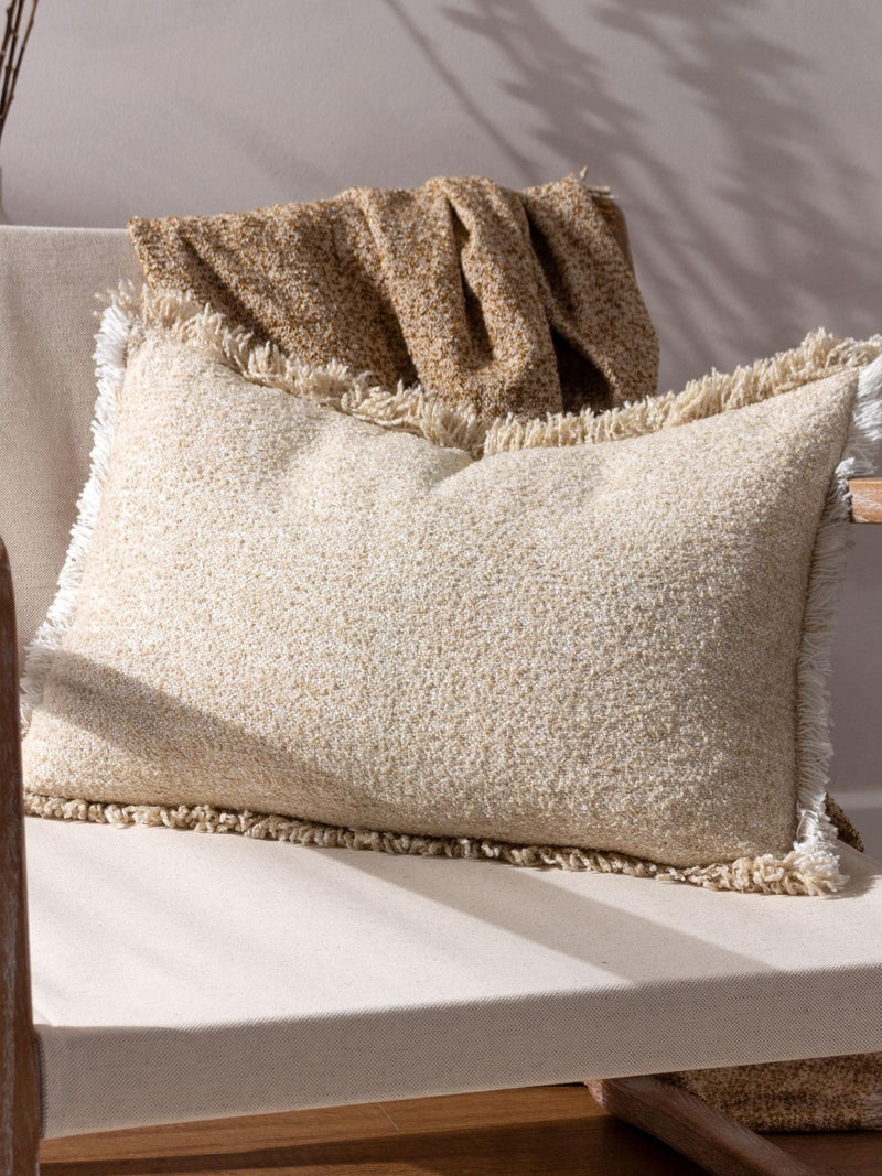 Yard Doze natural beige woven fringed cushion, UK version