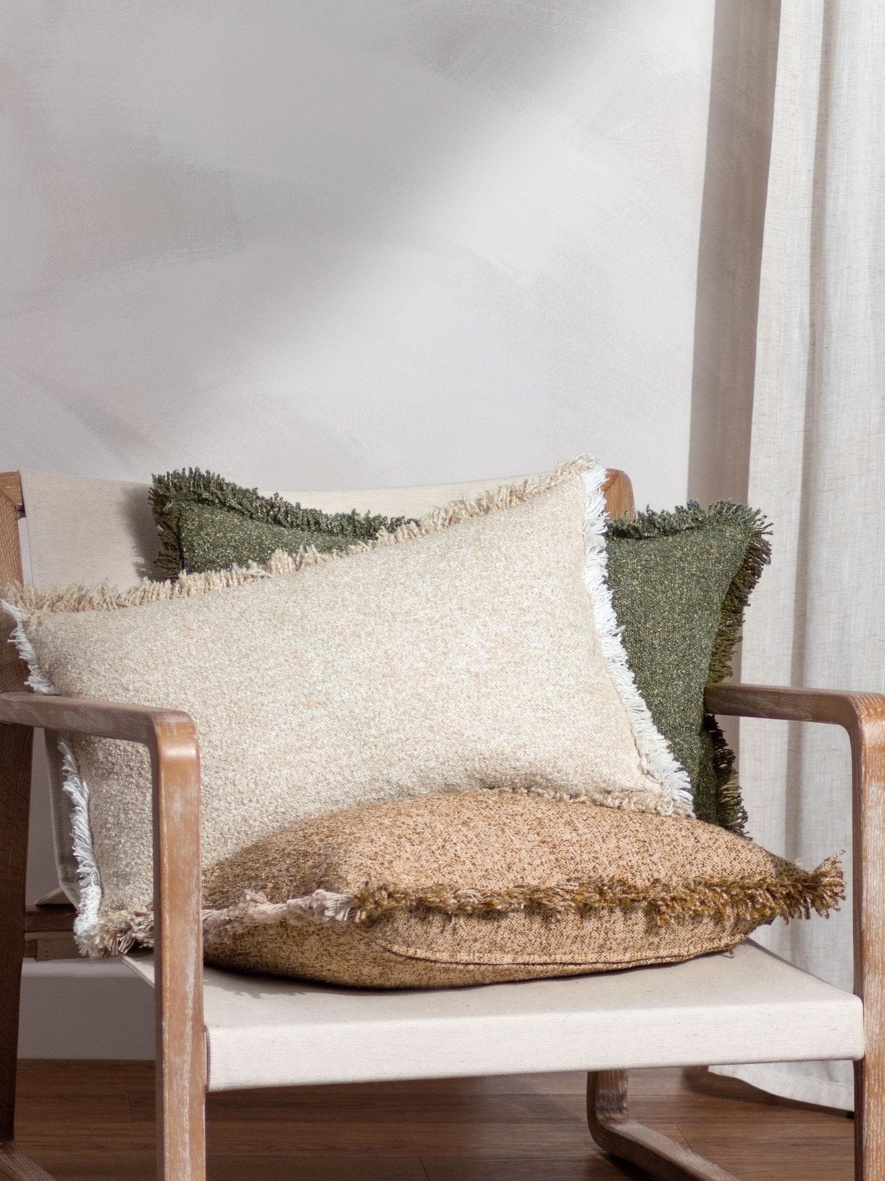 Yard Doze natural beige woven fringed cushion, UK version